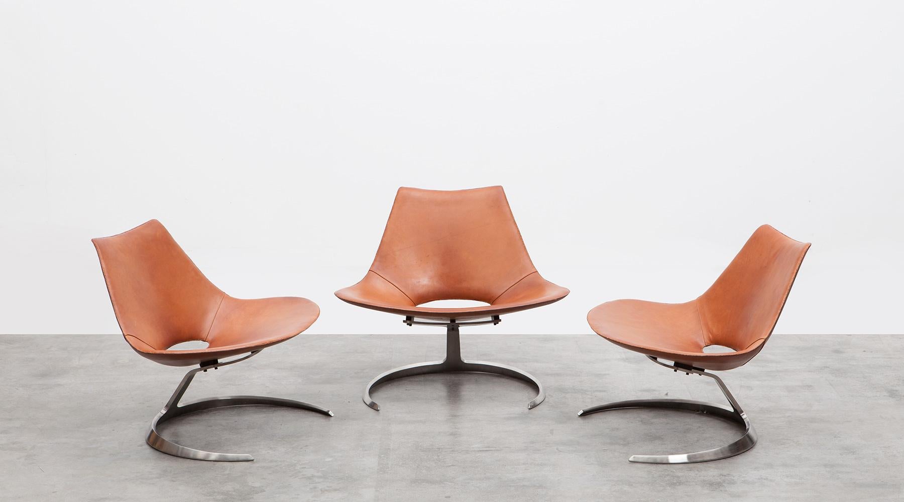 1960s Brown Leather Scimitar Chair by Fabricius / Kastholm 'B' In Good Condition For Sale In Frankfurt, Hessen, DE