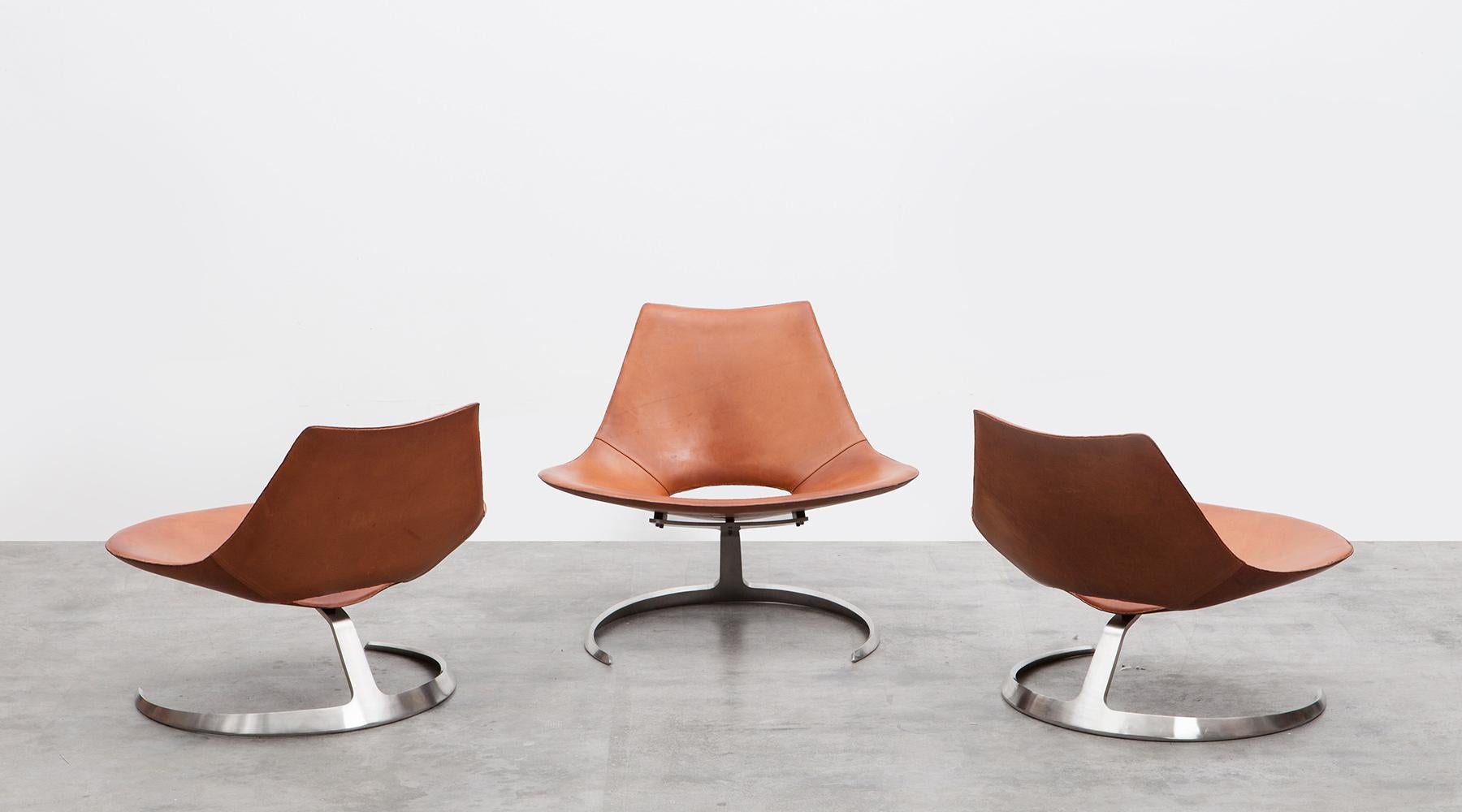Mid-20th Century 1960s Brown Leather Scimitar Chair by Fabricius / Kastholm 'B' For Sale