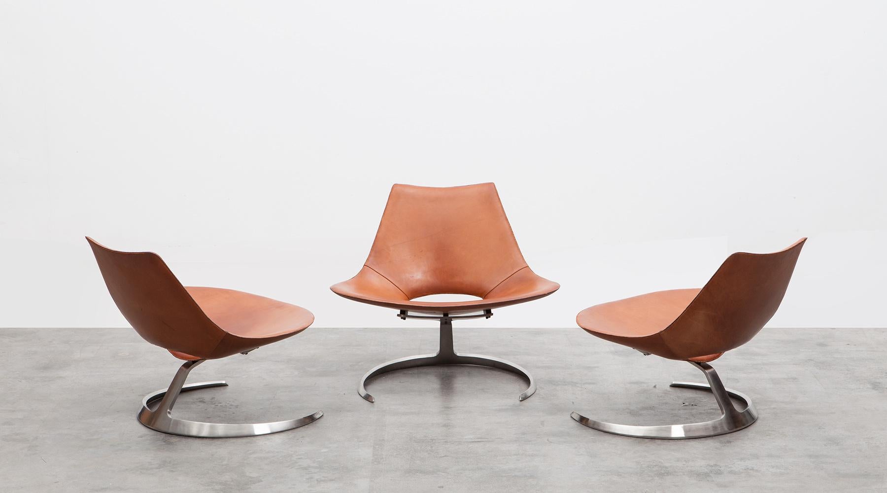 Steel 1960s Brown Leather Scimitar Chair by Fabricius / Kastholm 'C'