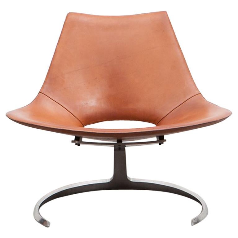 1960s Brown Leather Scimitar Chair by Fabricius / Kastholm 'C'