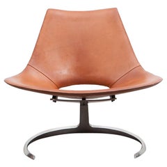 Vintage 1960s Brown Leather Scimitar Chair by Fabricius / Kastholm 'C'