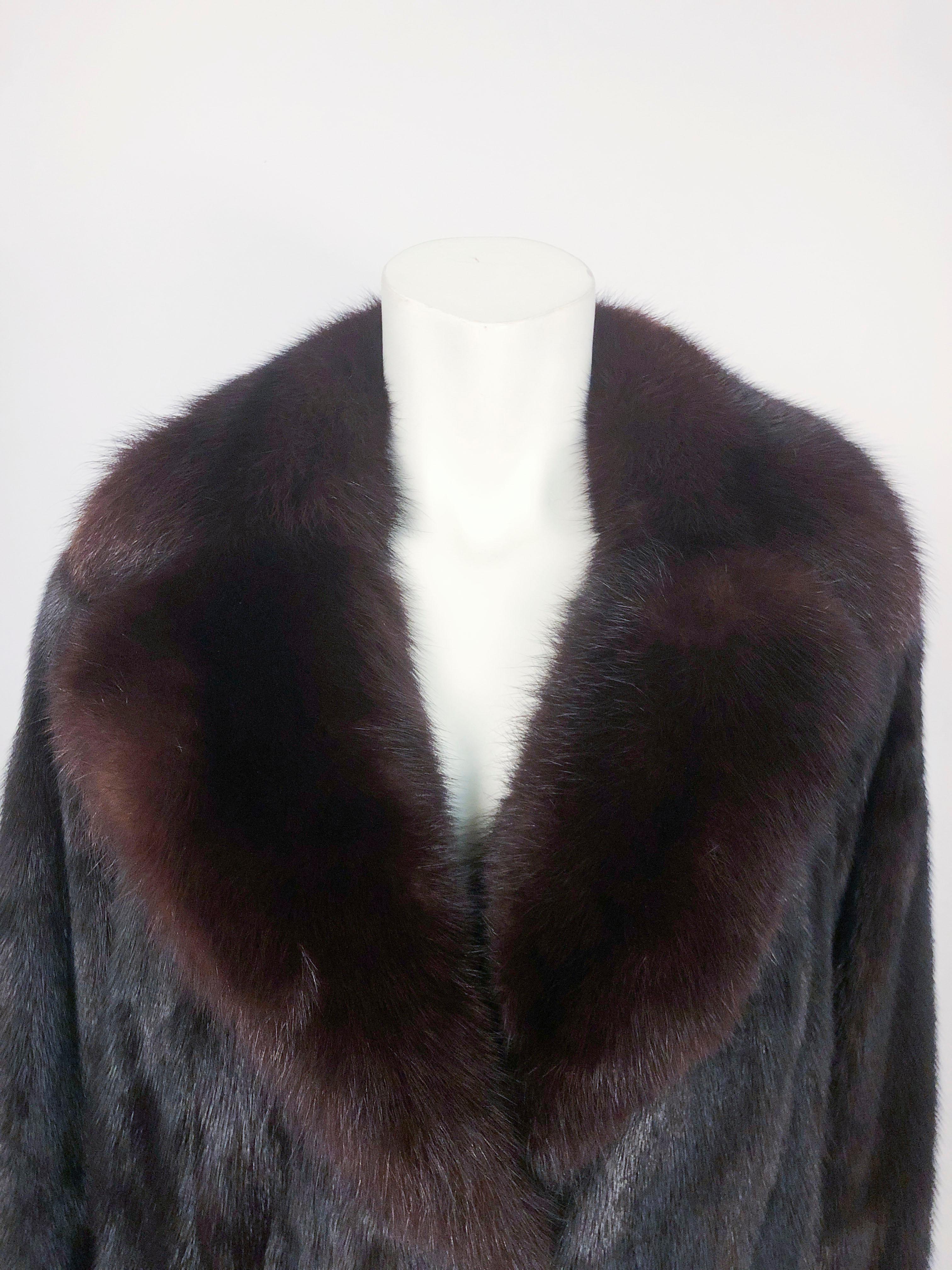 1960s Brown Mink Jacket With oversized Sable Collar and sheen notched lapel under.