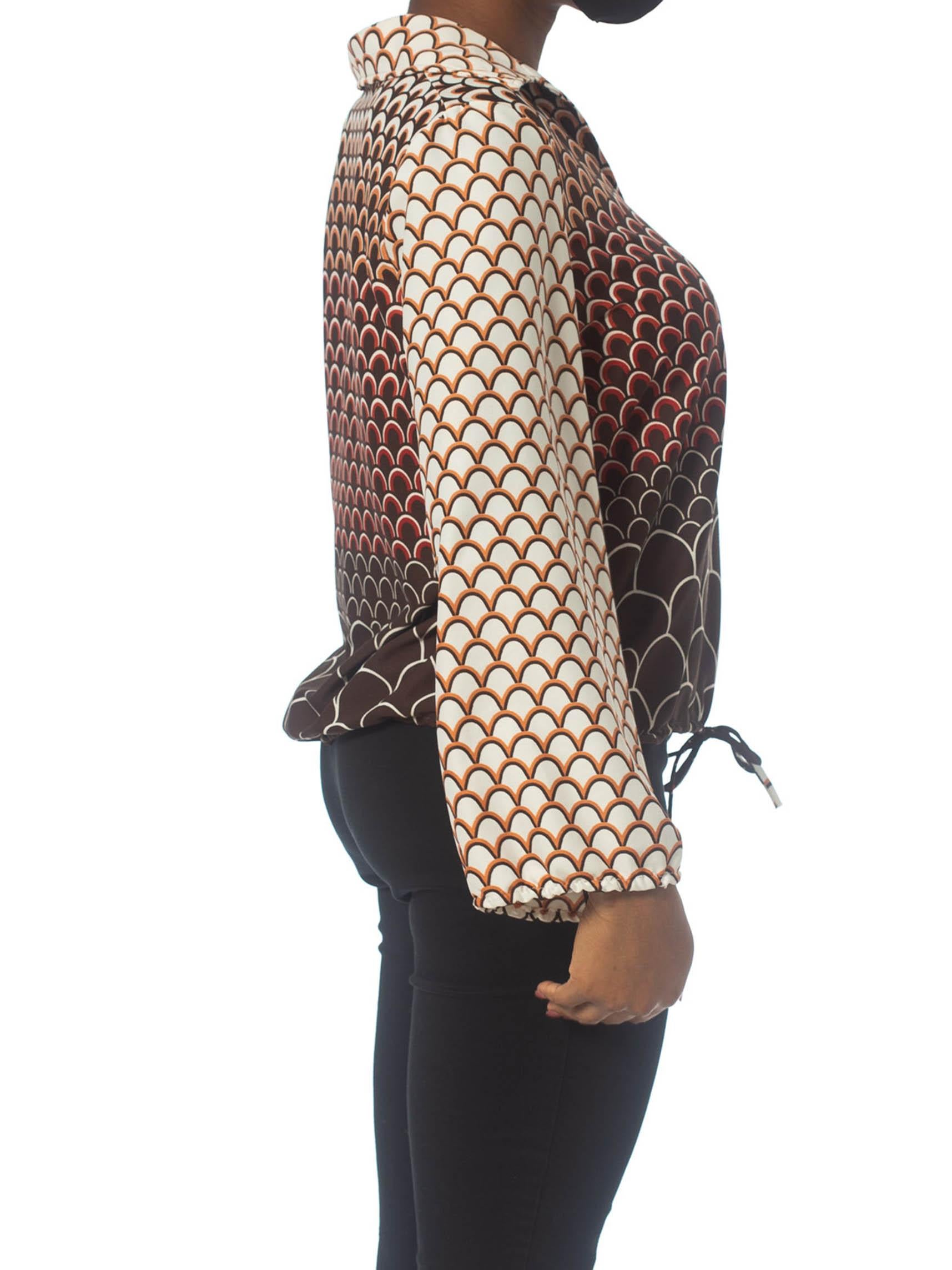 1960S Brown & Orange Polyester Jersey Geometric Printed Mod Top In Excellent Condition In New York, NY