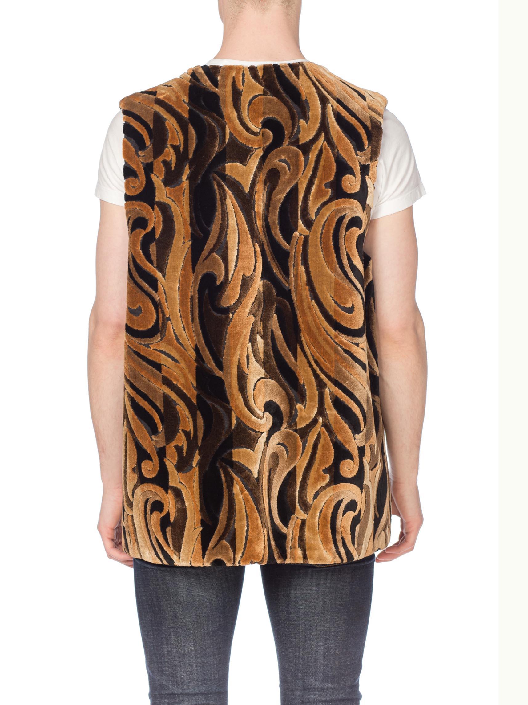 1960S Brown Psychedelic Cotton Velvet Men's Boho Paisley Vest 4