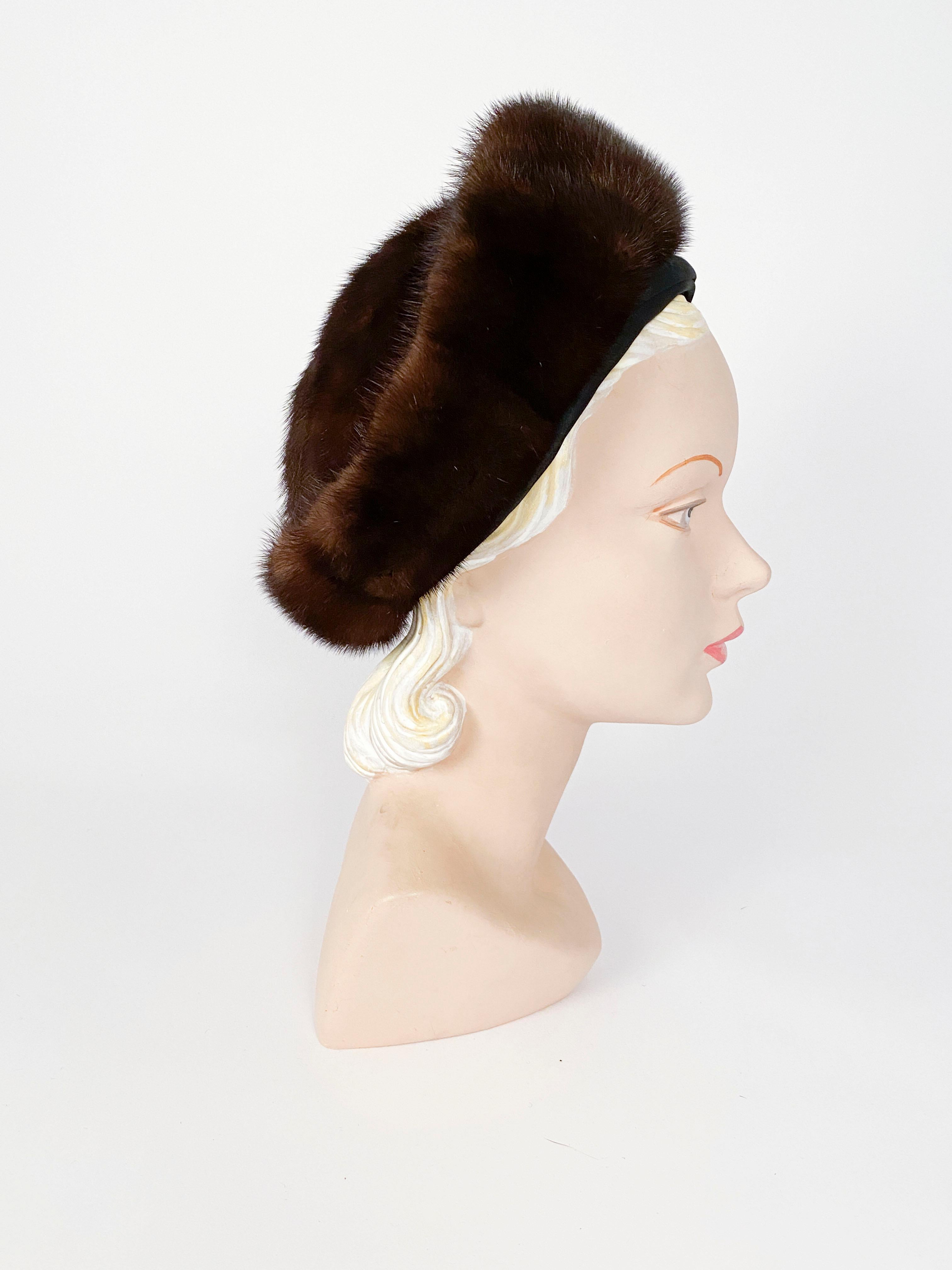 Gray 1960s Brown Ranch Mink and Satin Hat