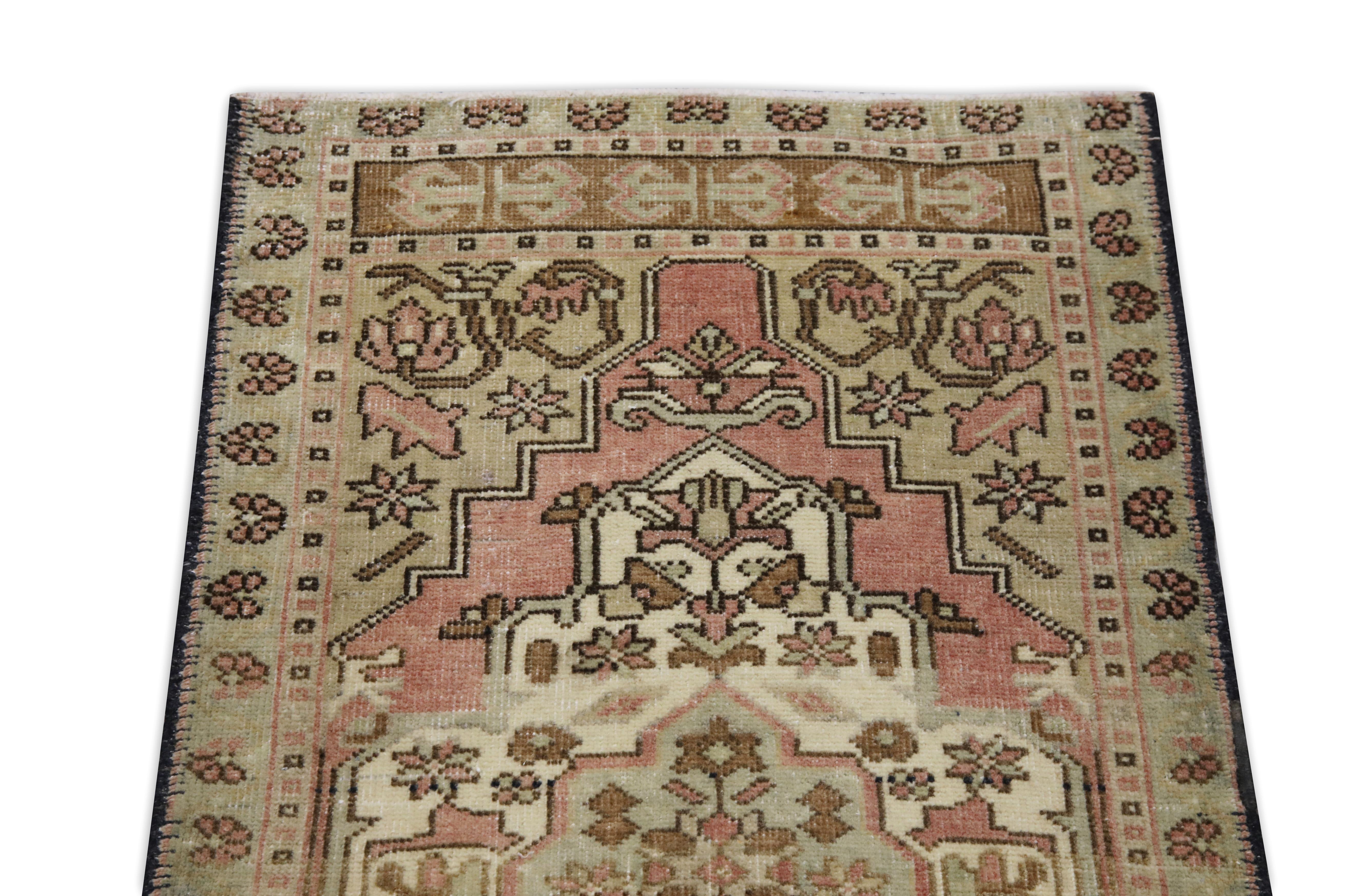 Hand-Woven 1960s Brown & Red Vintage Turkish Mini Rug 1'11