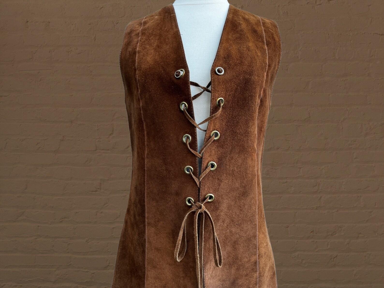 Women's 1960s brown suede leather vest For Sale