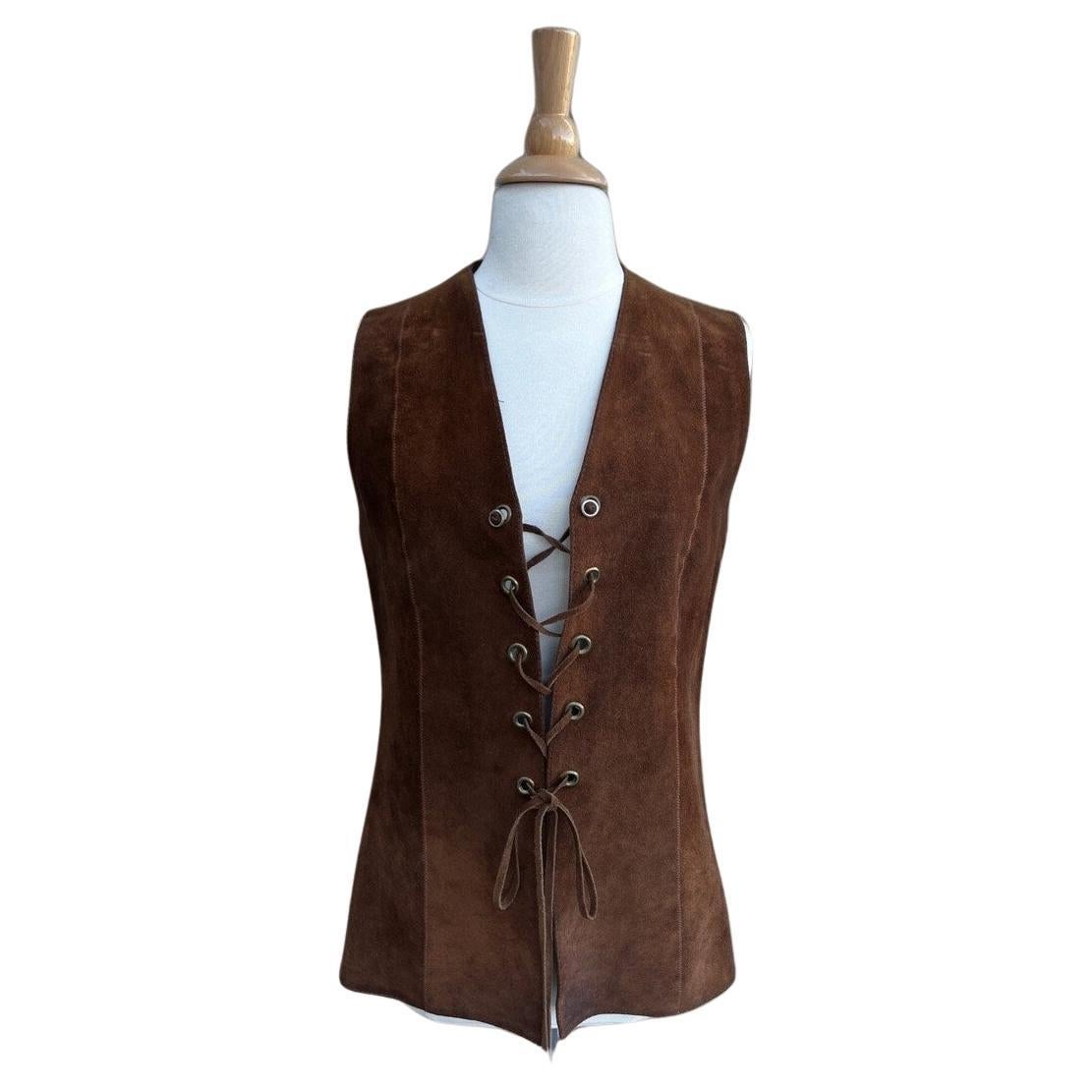 1960s brown suede leather vest For Sale