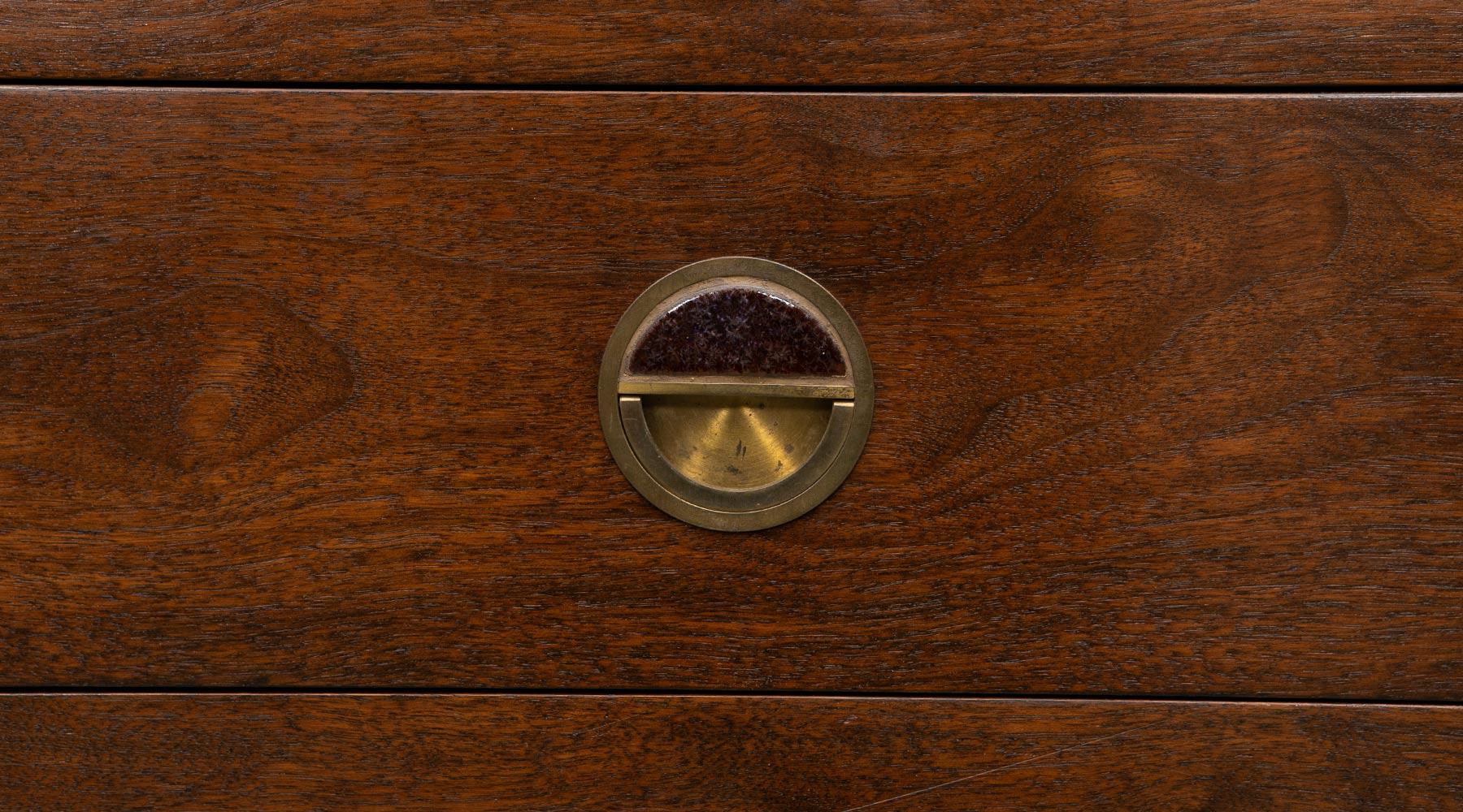 Brass 1960s Brown Walnut Sideboard by Edward Wormley with Rosewood Details