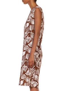 1960S Brown & White  Cotton Tulip Print Mod Day Dress