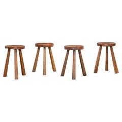 1960s Brown Wooden Set of Four Stools by Charles Flandres