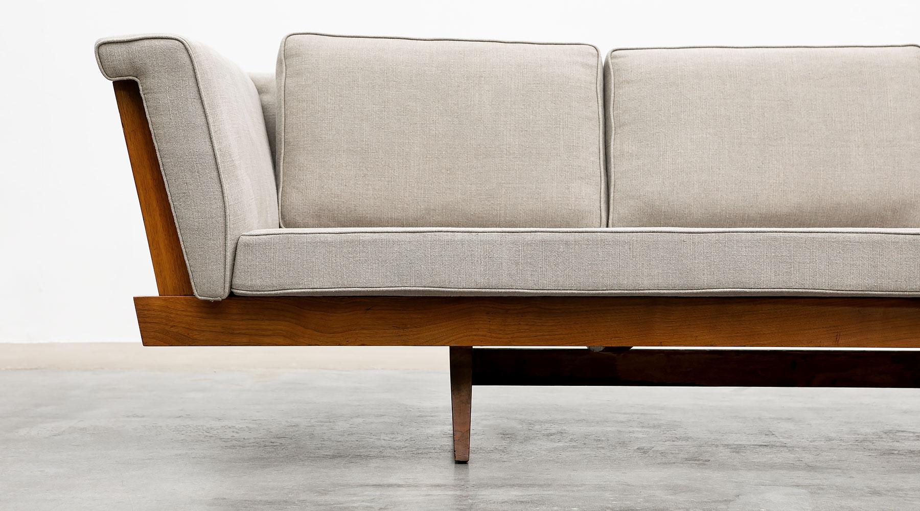 1960s Brown Wooden Sofa, New Upholstery by George Nakashima 'd' 3