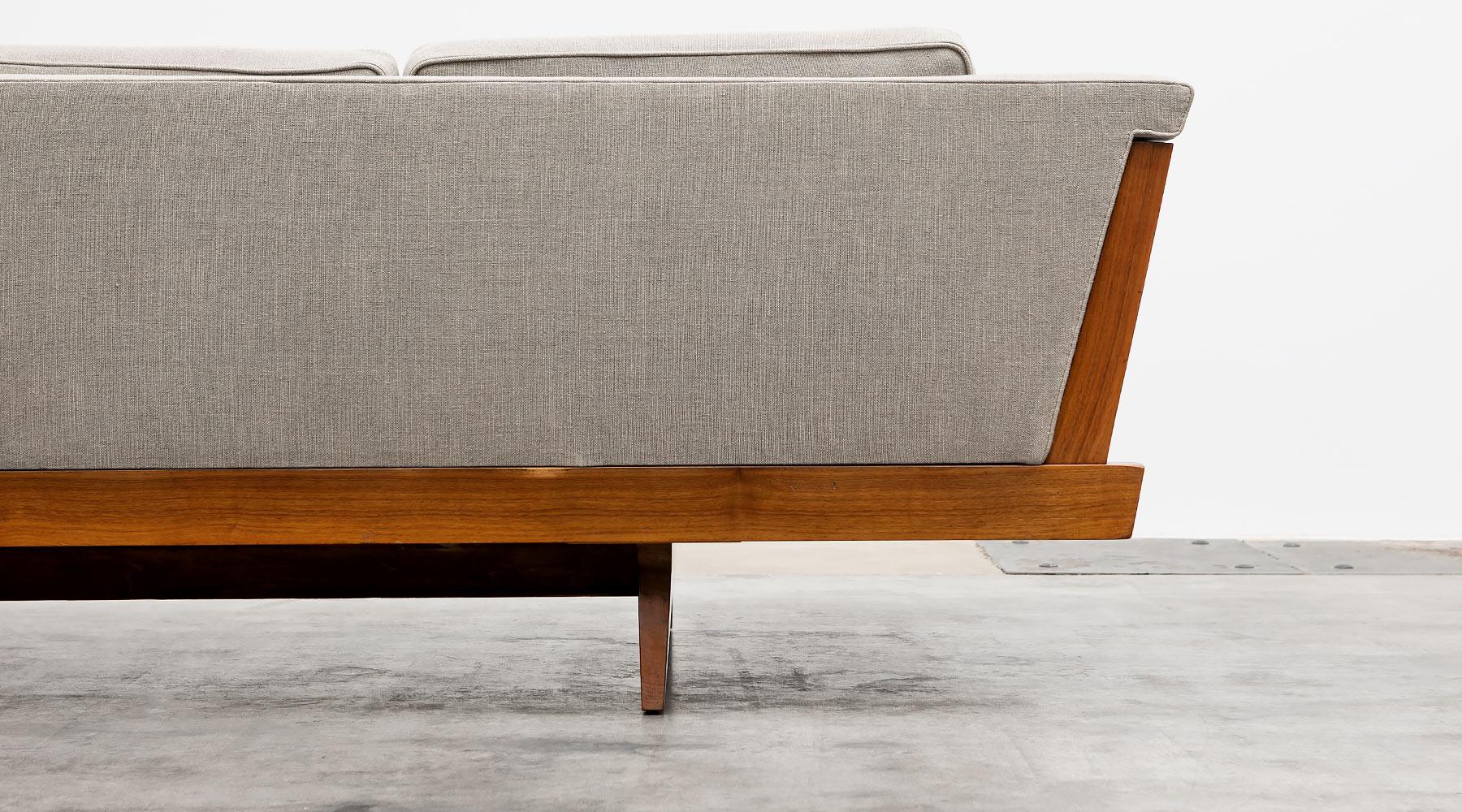 Mid-20th Century 1960s Brown Wooden Sofa, New Upholstery by George Nakashima 'd'