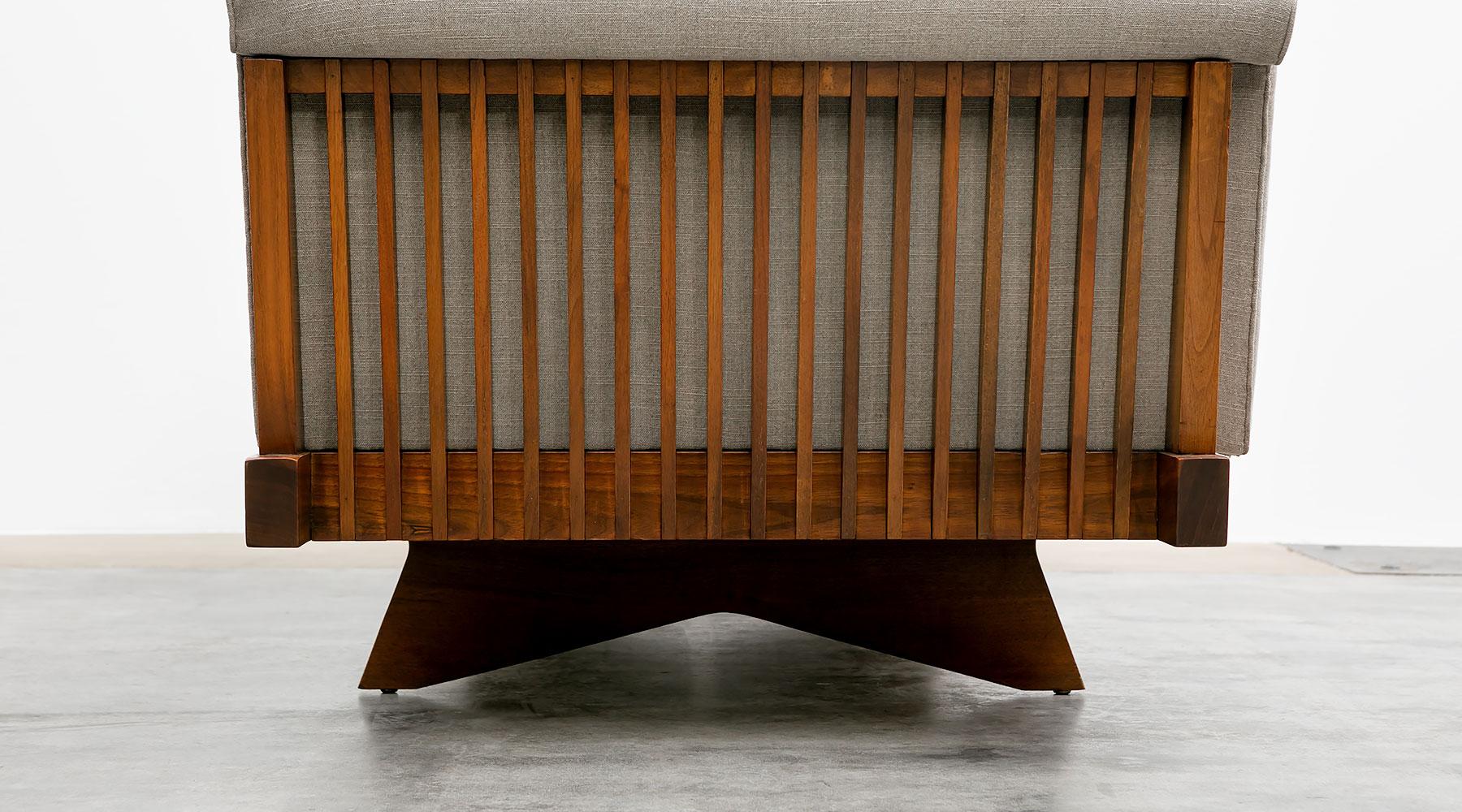 1960s Brown Wooden Sofa, New Upholstery by George Nakashima 'd' 1