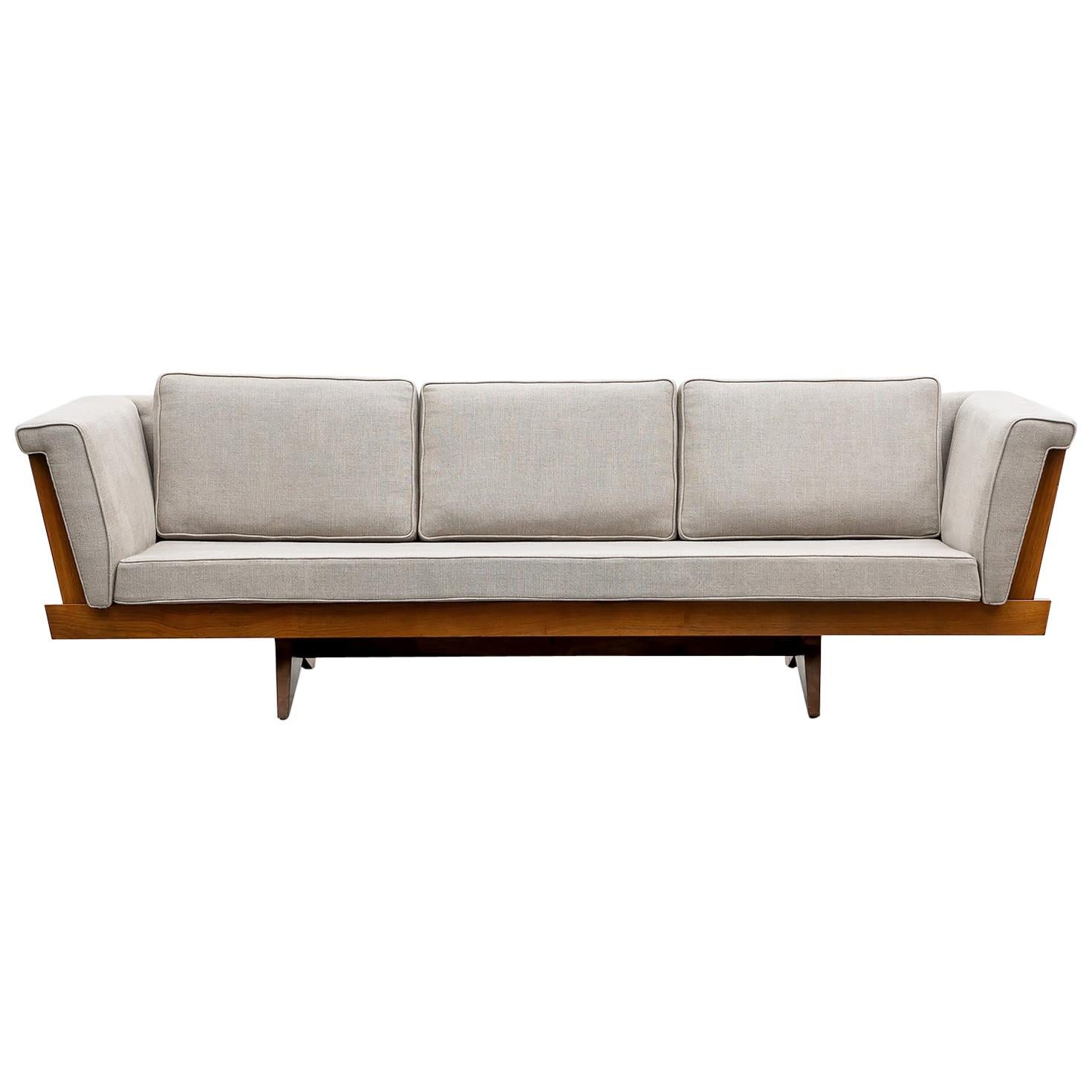 1960s Brown Wooden Sofa, New Upholstery by George Nakashima 'd'