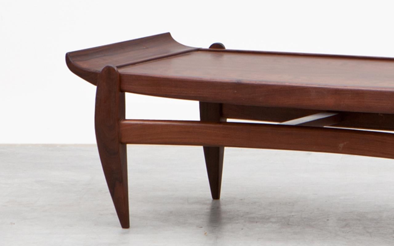 Brazilian 1960s Brown Wooden Sofa Table by Jean Gillon