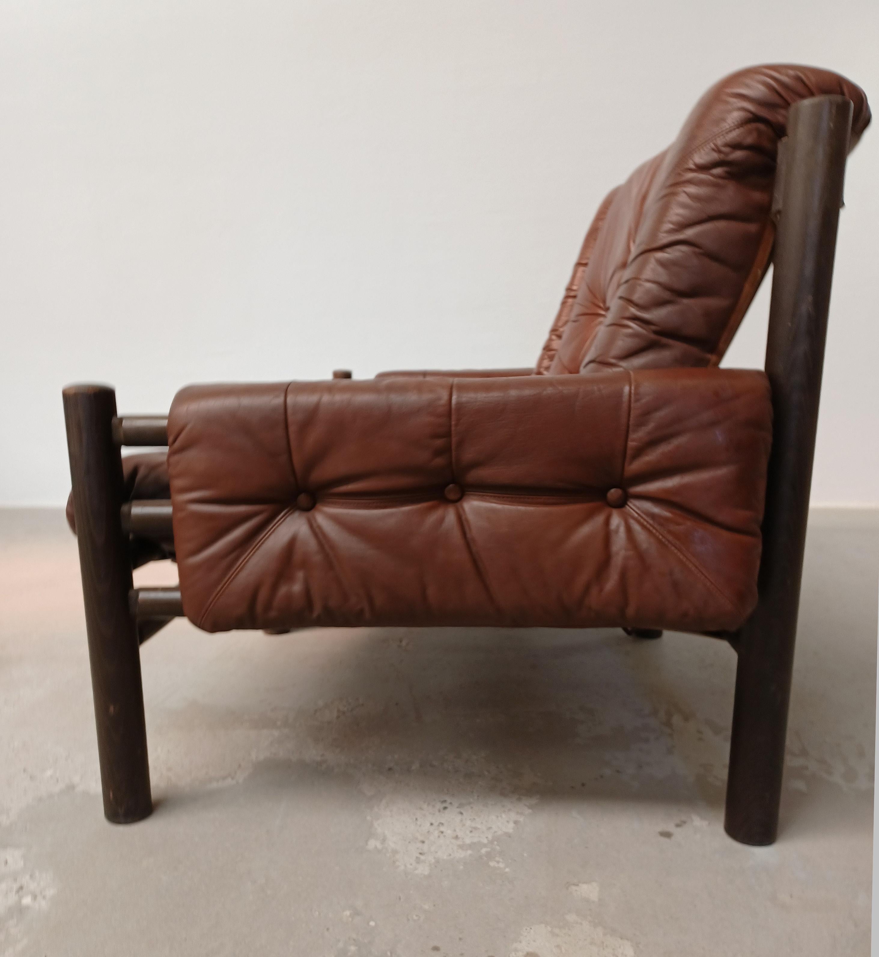 Mid-Century Modern 1960's Norwegian Bruksbo Safari Sofa in Wood and Leather For Sale
