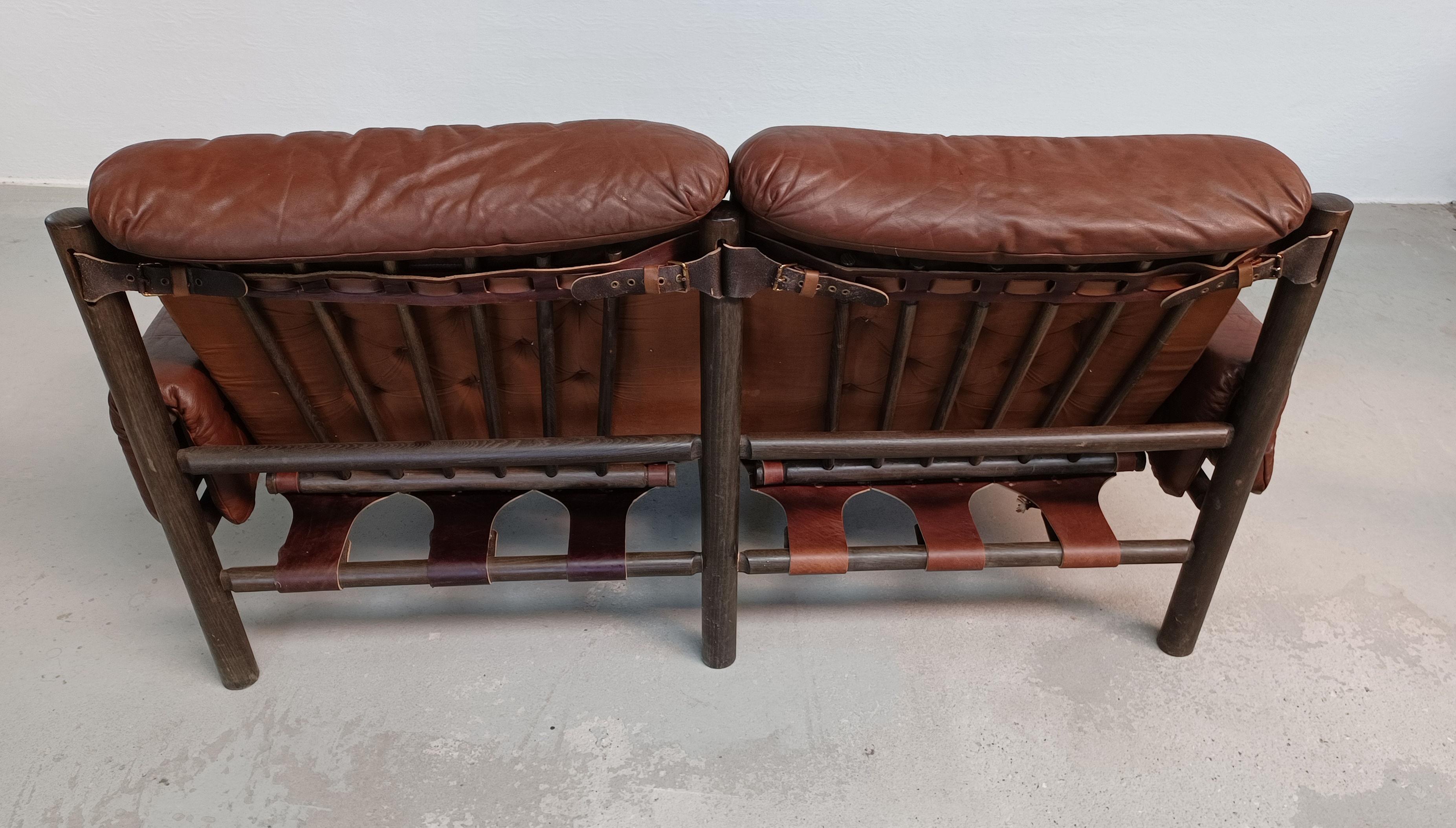 Mid-20th Century 1960's Norwegian Bruksbo Safari Sofa in Wood and Leather For Sale