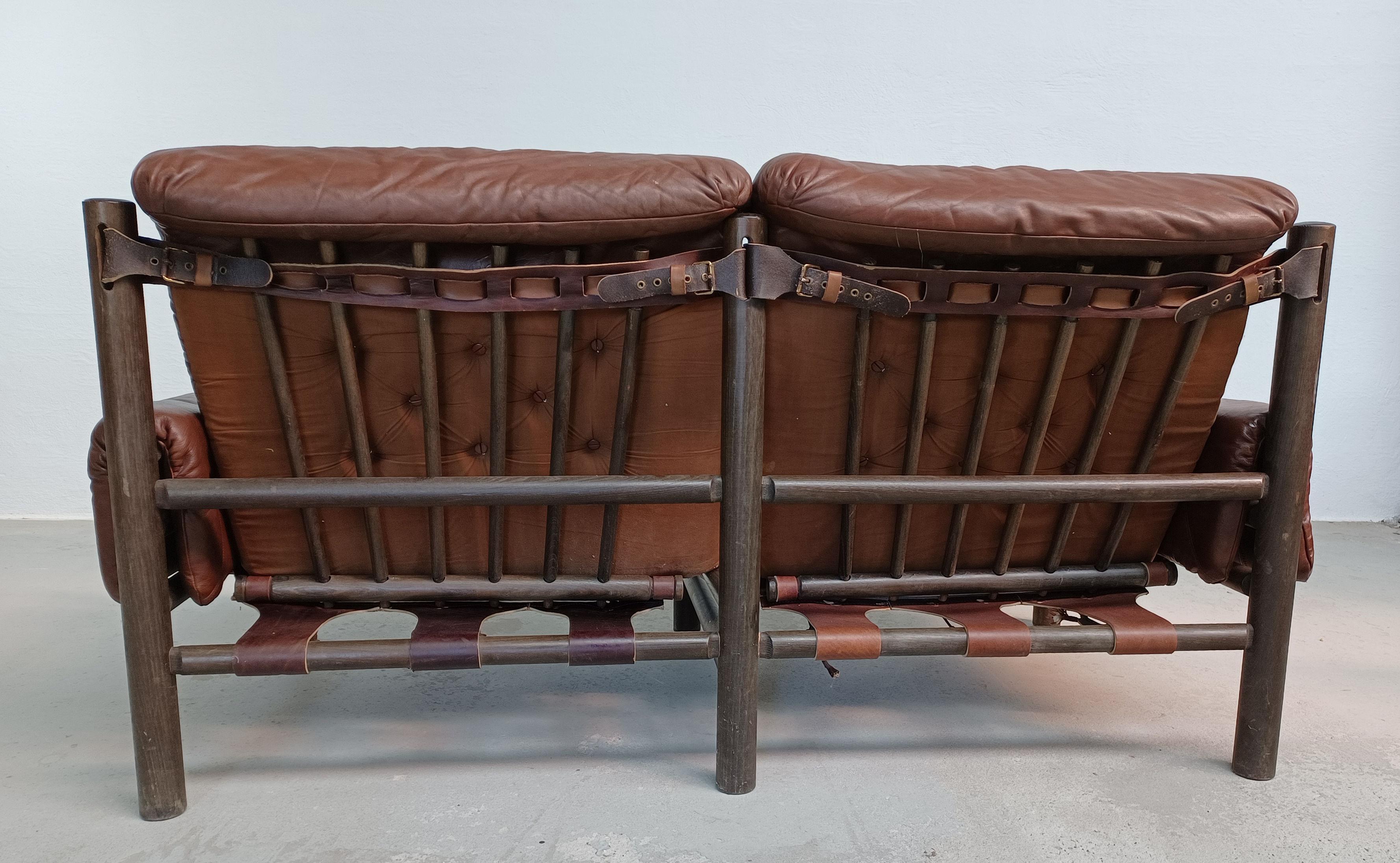 1960's Norwegian Bruksbo Safari Sofa in Wood and Leather For Sale 1