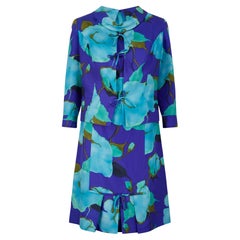 1960s Brunot Soeurs Purple Aqua Floral Dress with Jacket