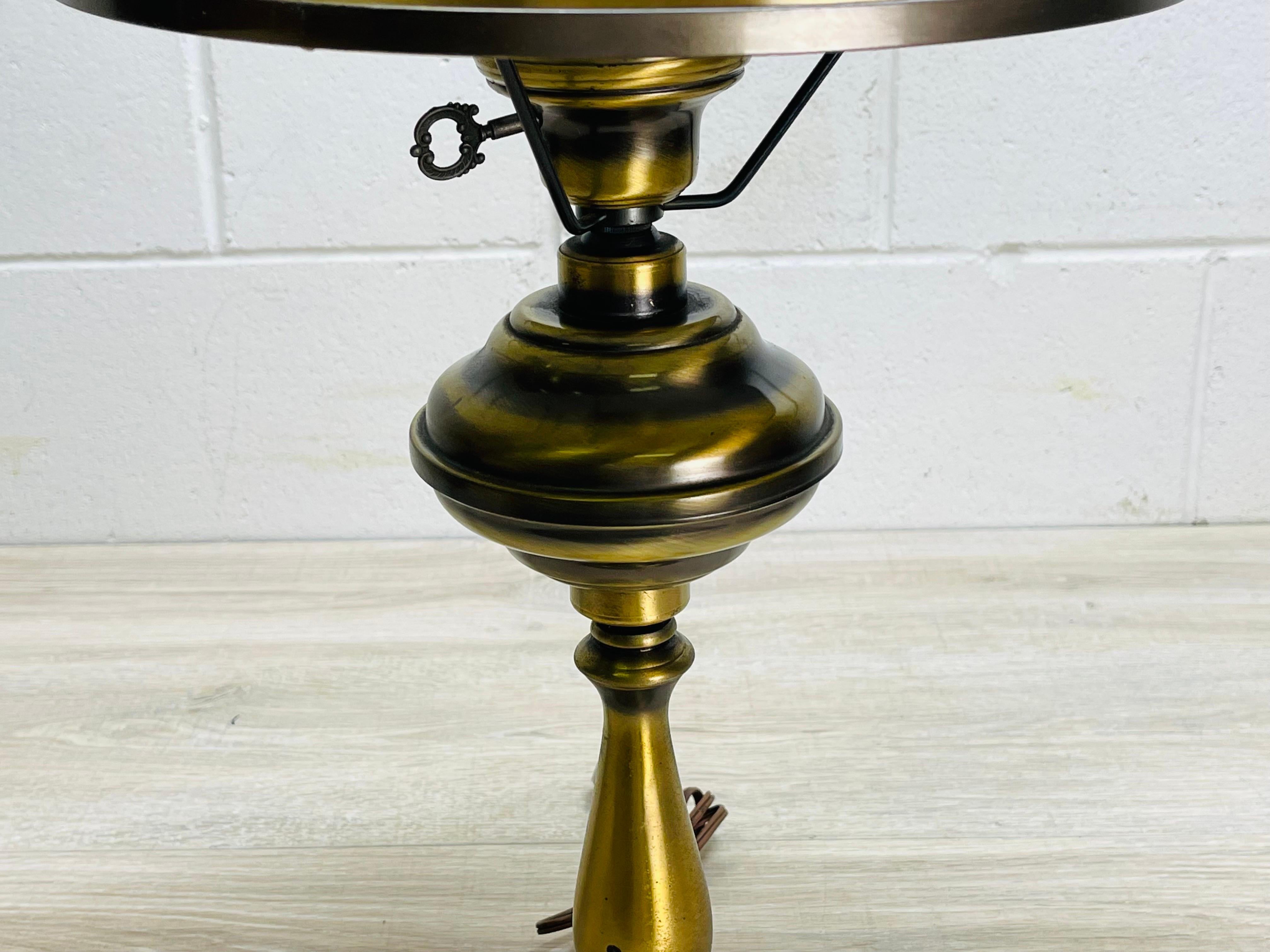 1960s Brushed Brass Round Table Lamp In Good Condition For Sale In Amherst, NH