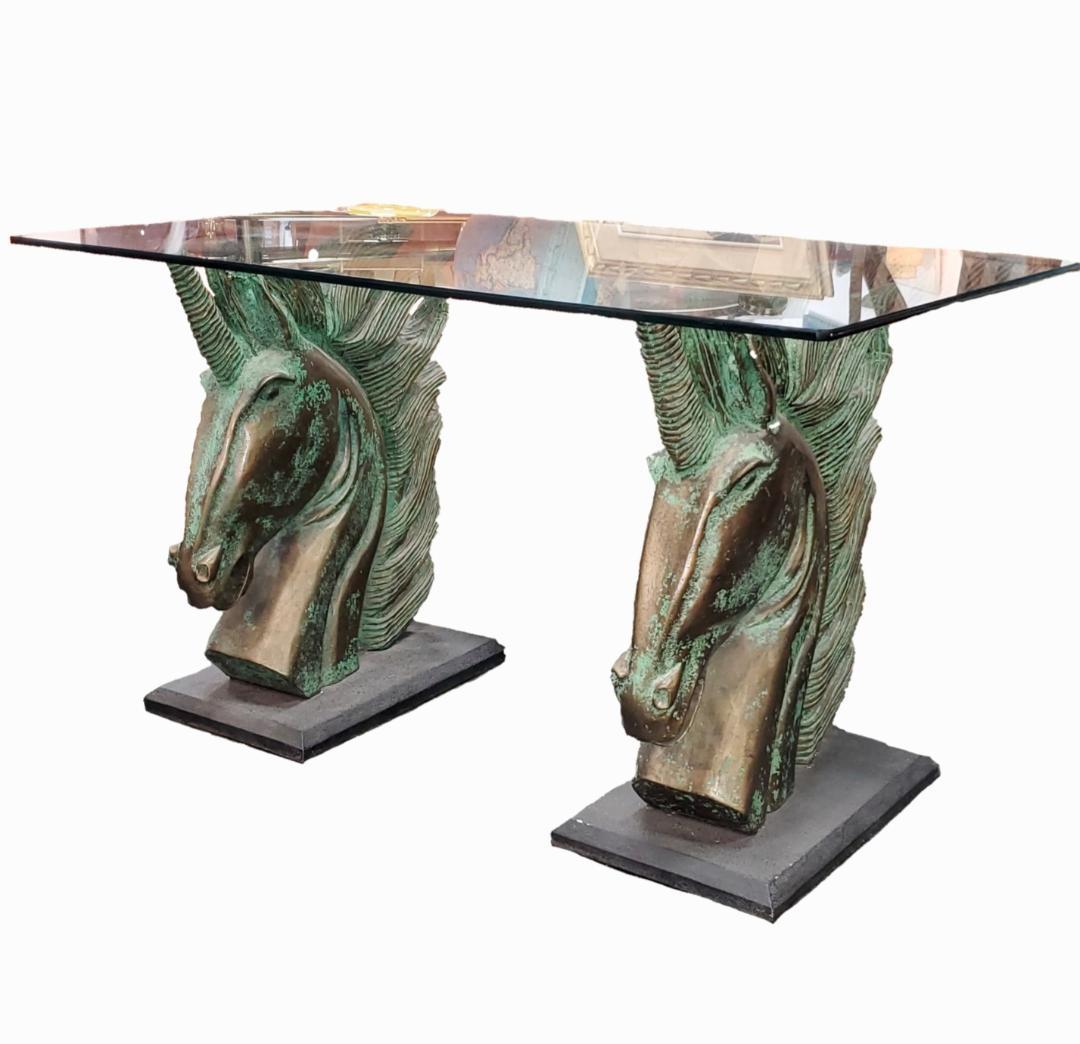 1960s Brutal Unicorn Horse Head Bases with Original Glass Top Dining Table For Sale 11