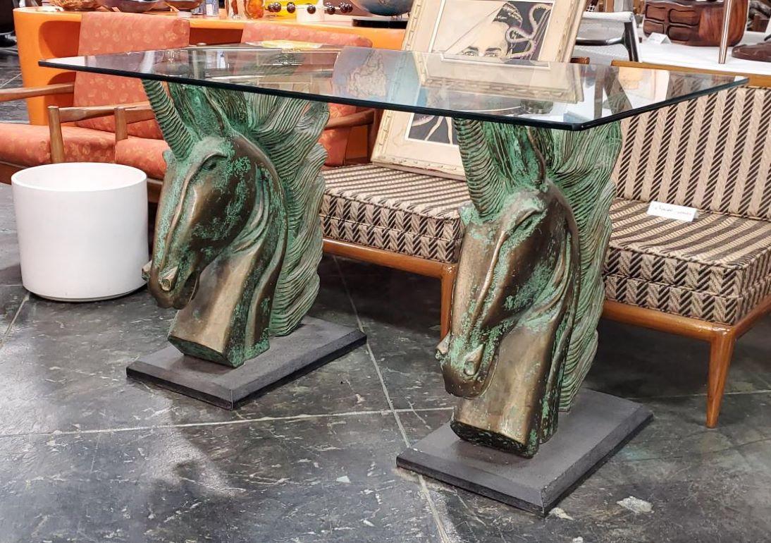 Bases de tête de cheval licorne brutale des années 1960 avec table à manger originale à dessus en verre en vente 12