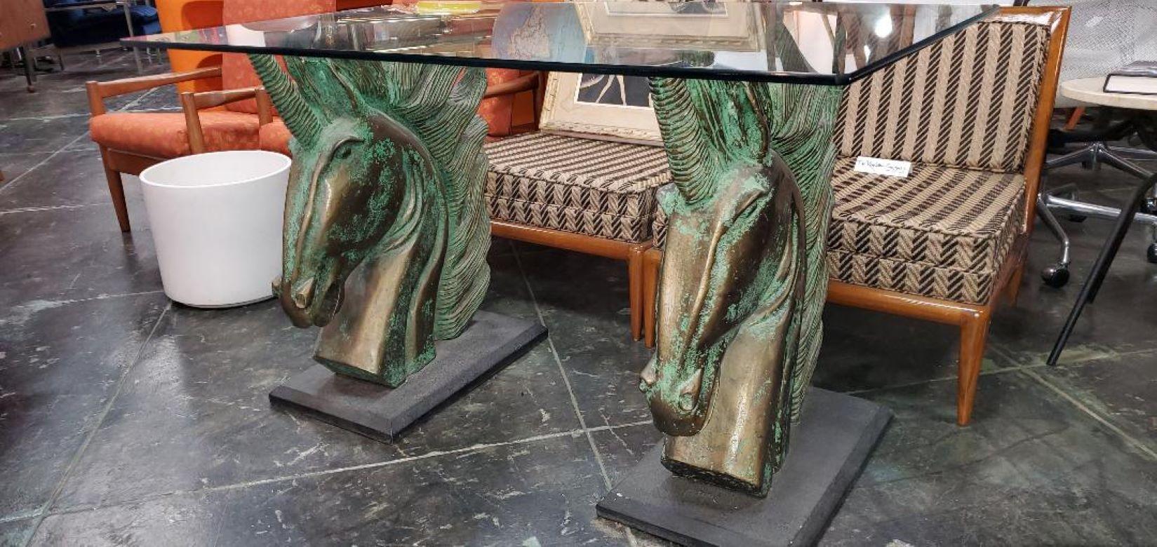 1960s Brutal Unicorn Horse Head Bases with Original Glass Top Dining Table For Sale 14