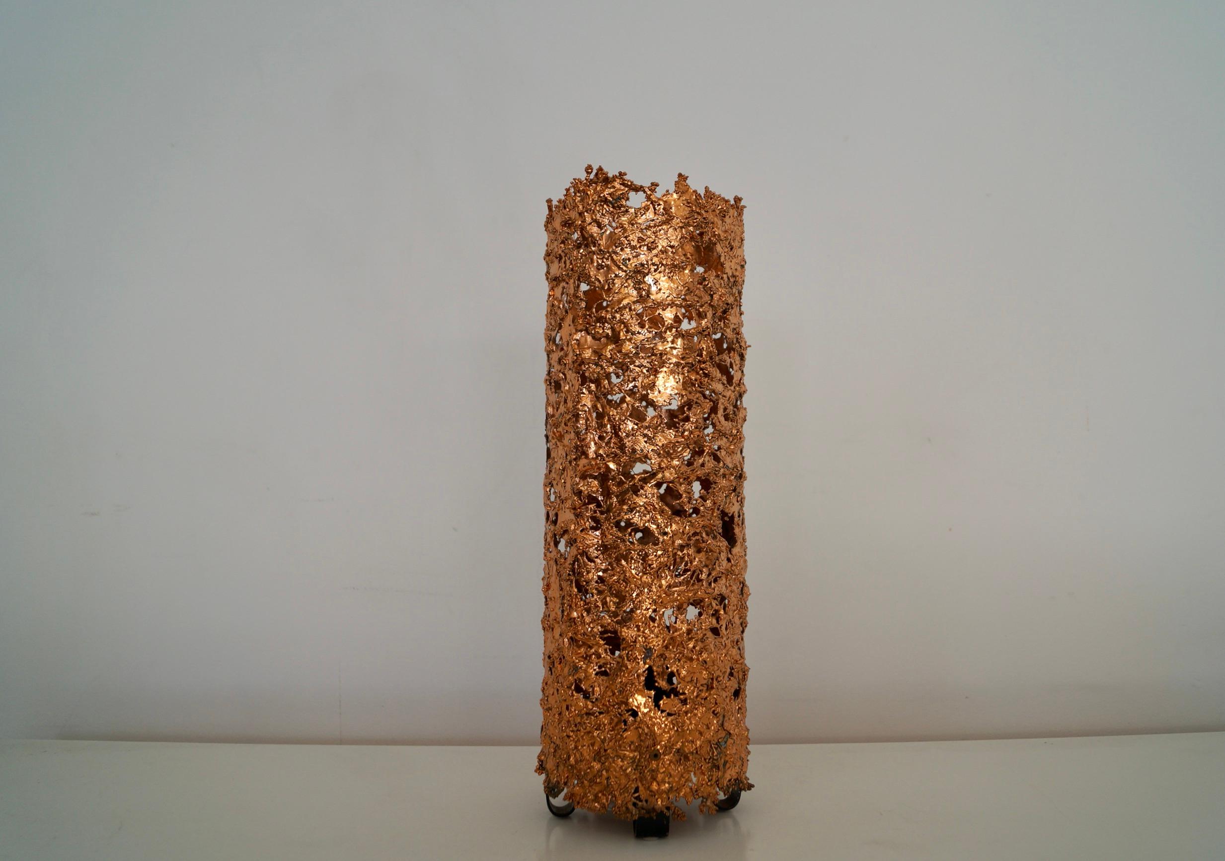 Finnish 1960's Brutalist Aimo Tukianien Sculptural Melted Copper Table Lamp For Sale