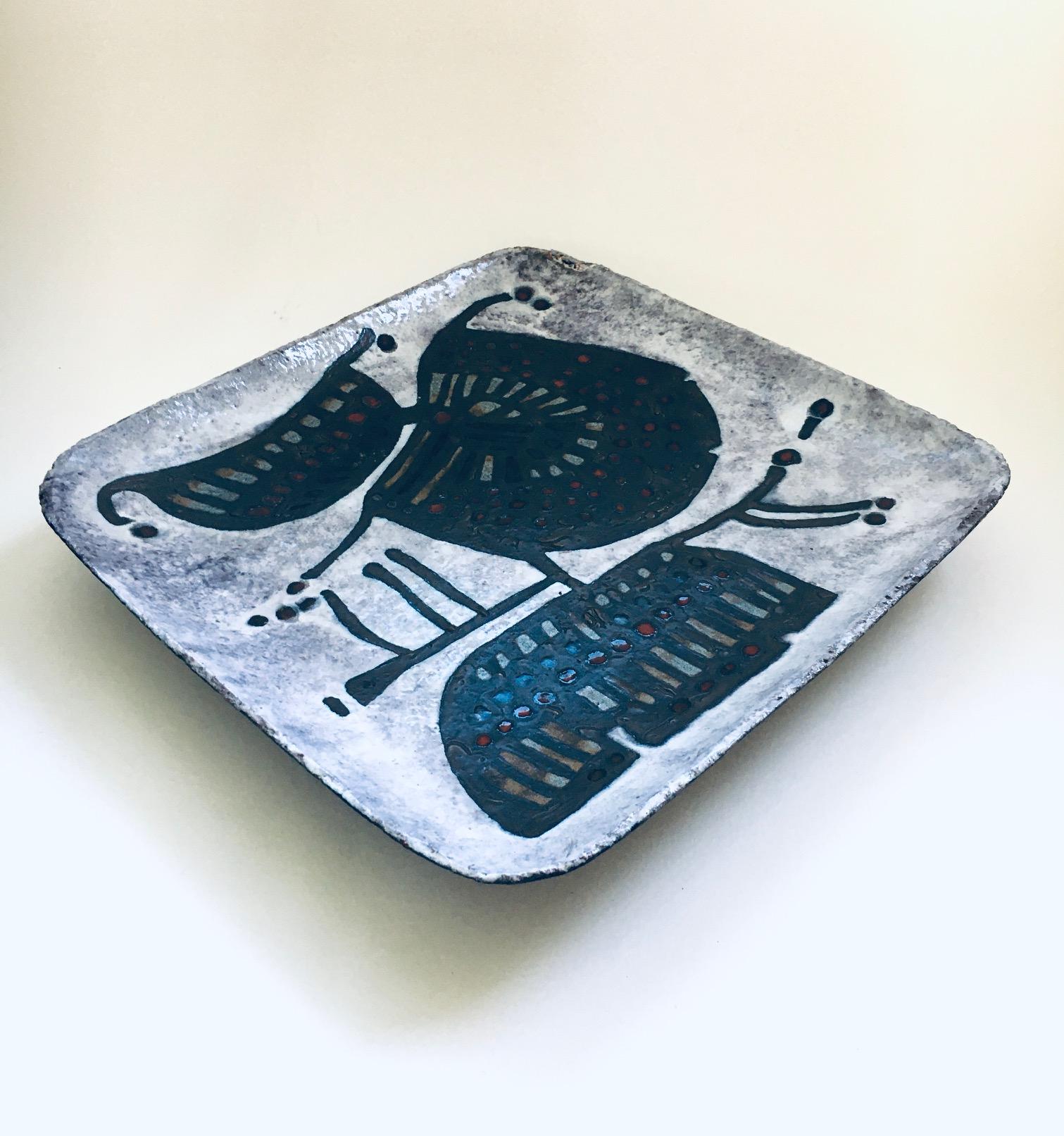 1960's Brutalist Art Studio Ceramics Large Square Dish by Amphora Perignem For Sale 6