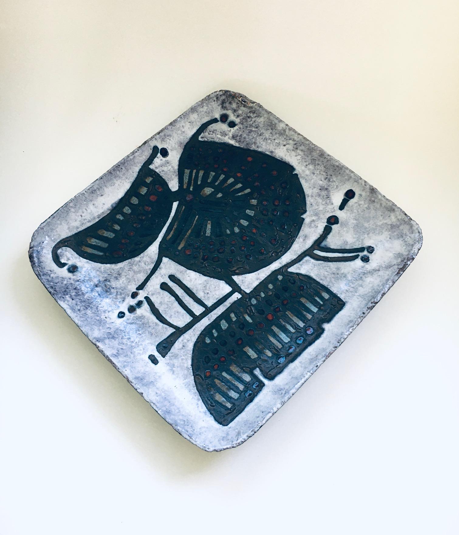 1960's Brutalist Art Studio Ceramics Large Square Dish by Amphora Perignem For Sale 7