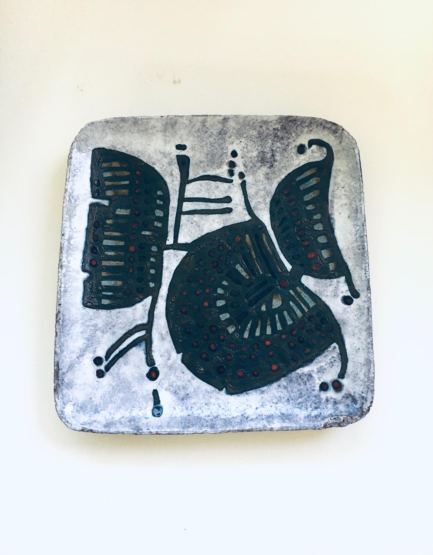 Belgian 1960's Brutalist Art Studio Ceramics Large Square Dish by Amphora Perignem For Sale