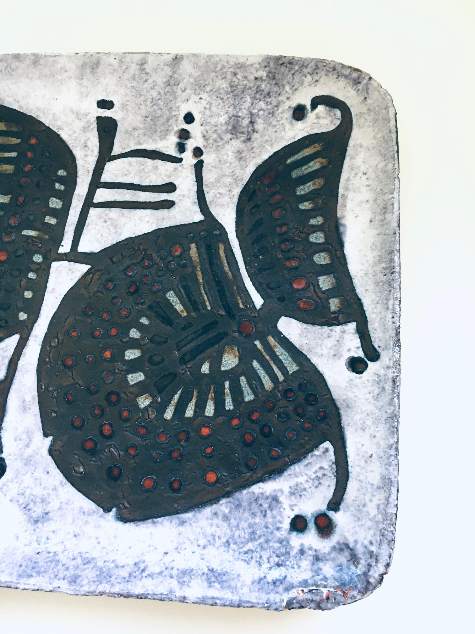 1960's Brutalist Art Studio Ceramics Large Square Dish by Amphora Perignem For Sale 2