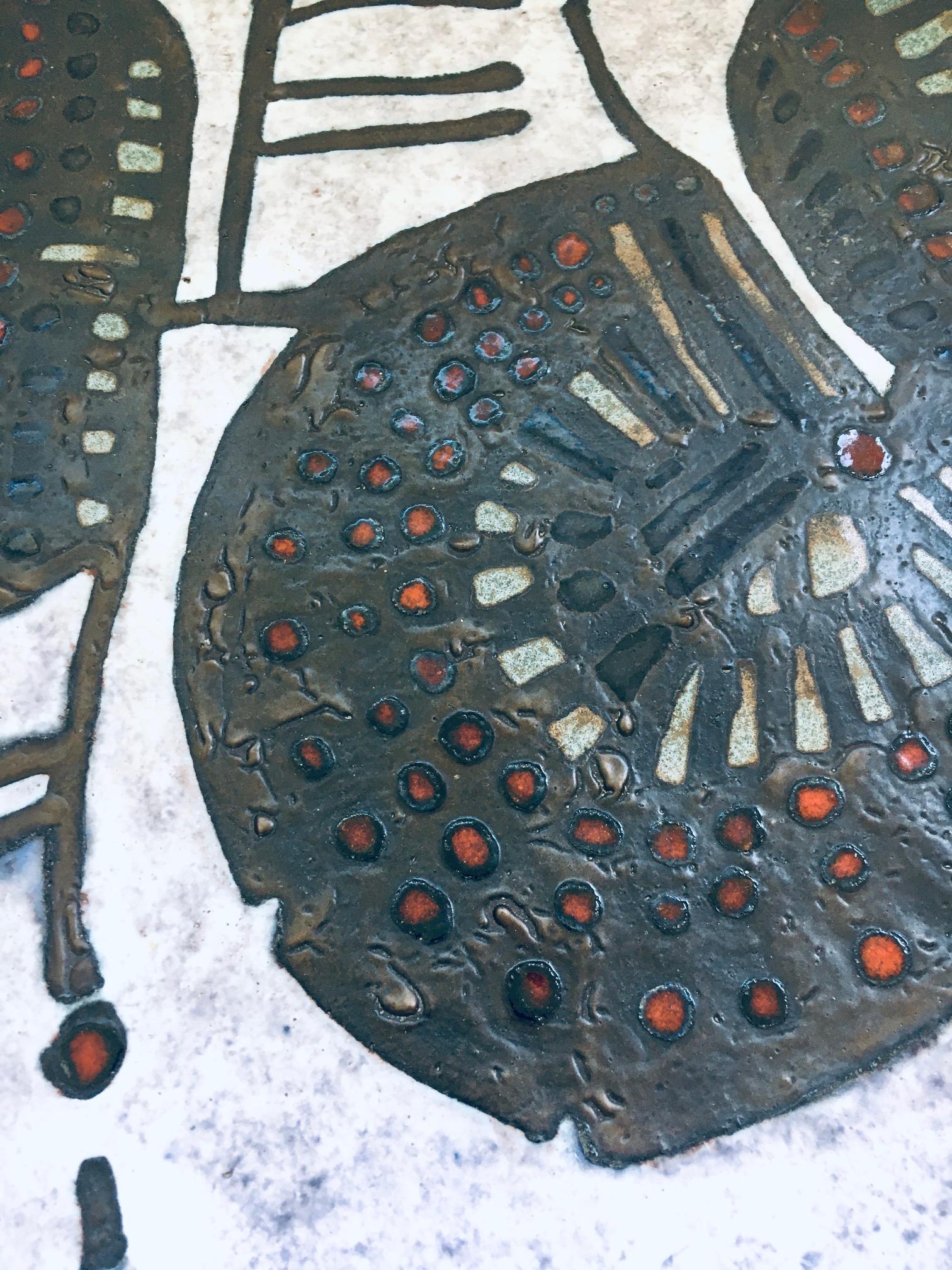 1960's Brutalist Art Studio Ceramics Large Square Dish by Amphora Perignem For Sale 3