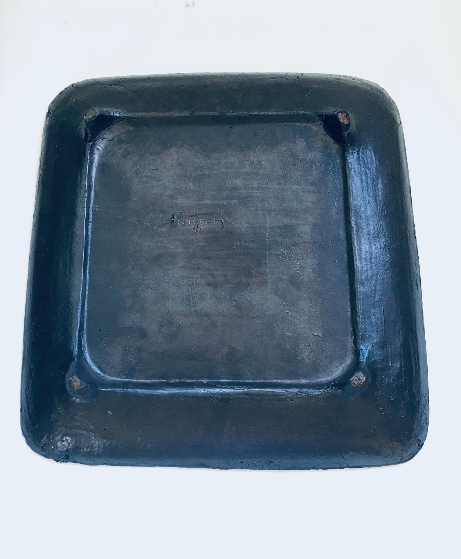 1960's Brutalist Art Studio Ceramics Large Square Dish by Amphora Perignem For Sale 4