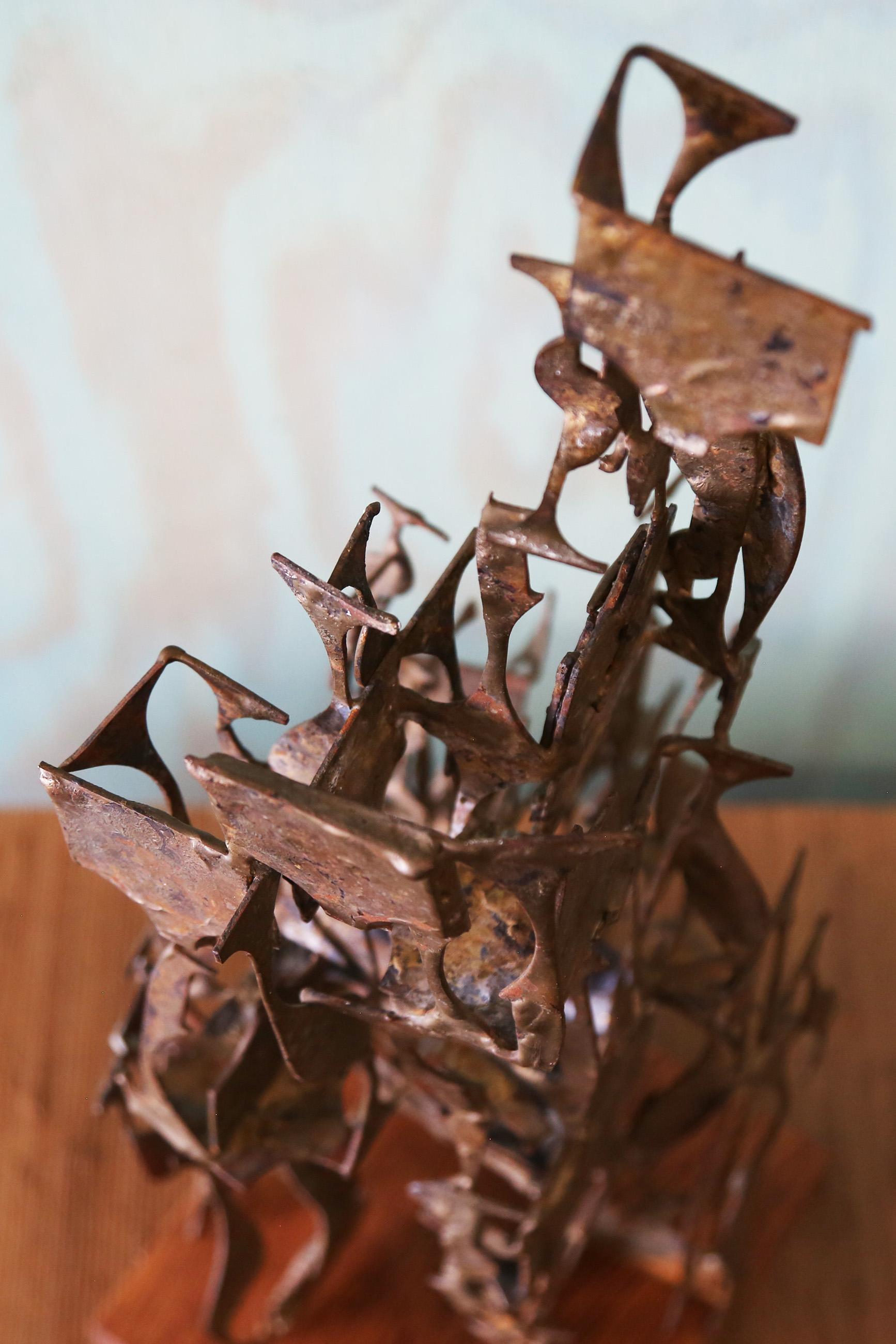 1960s Brutalist Brass Melt Coated Steel Sculpture 26