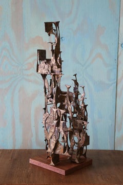 1960s Brutalist Brass Melt Coated Steel Sculpture 26" High