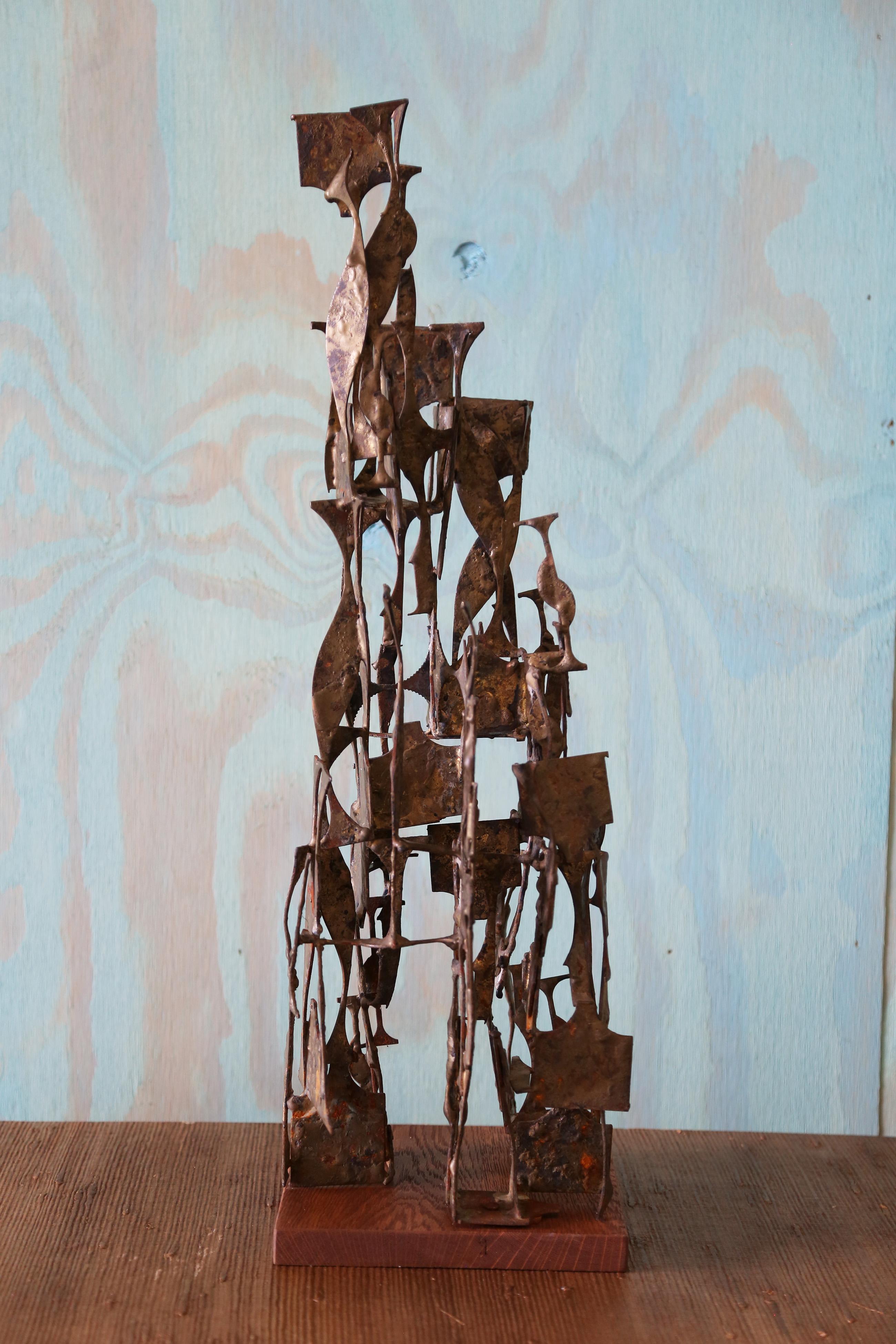 Mid-Century Modern 1960s Brutalist Brass Melt Coated Steel Sculpture 26