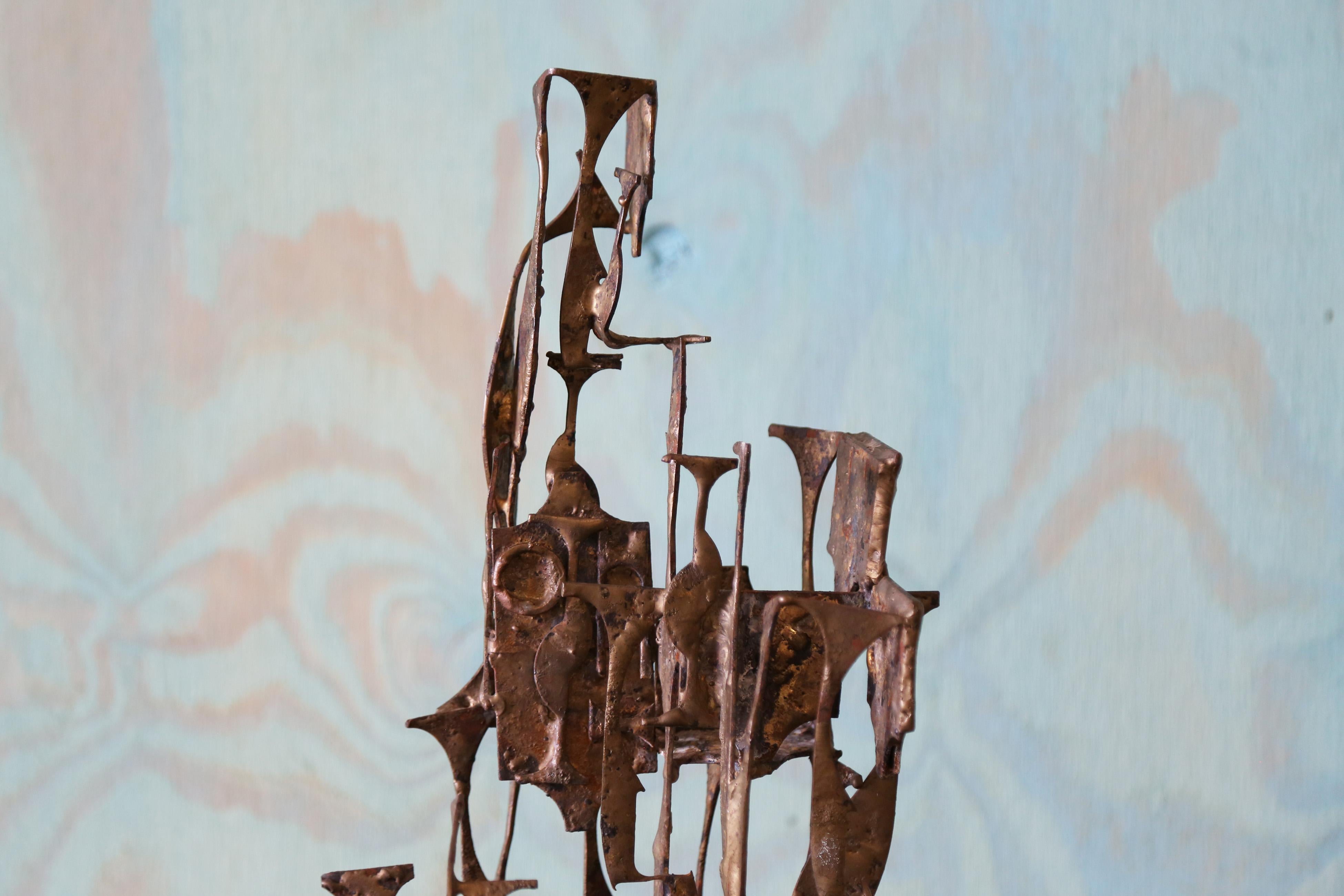 Italian 1960s Brutalist Brass Melt Coated Steel Sculpture 26