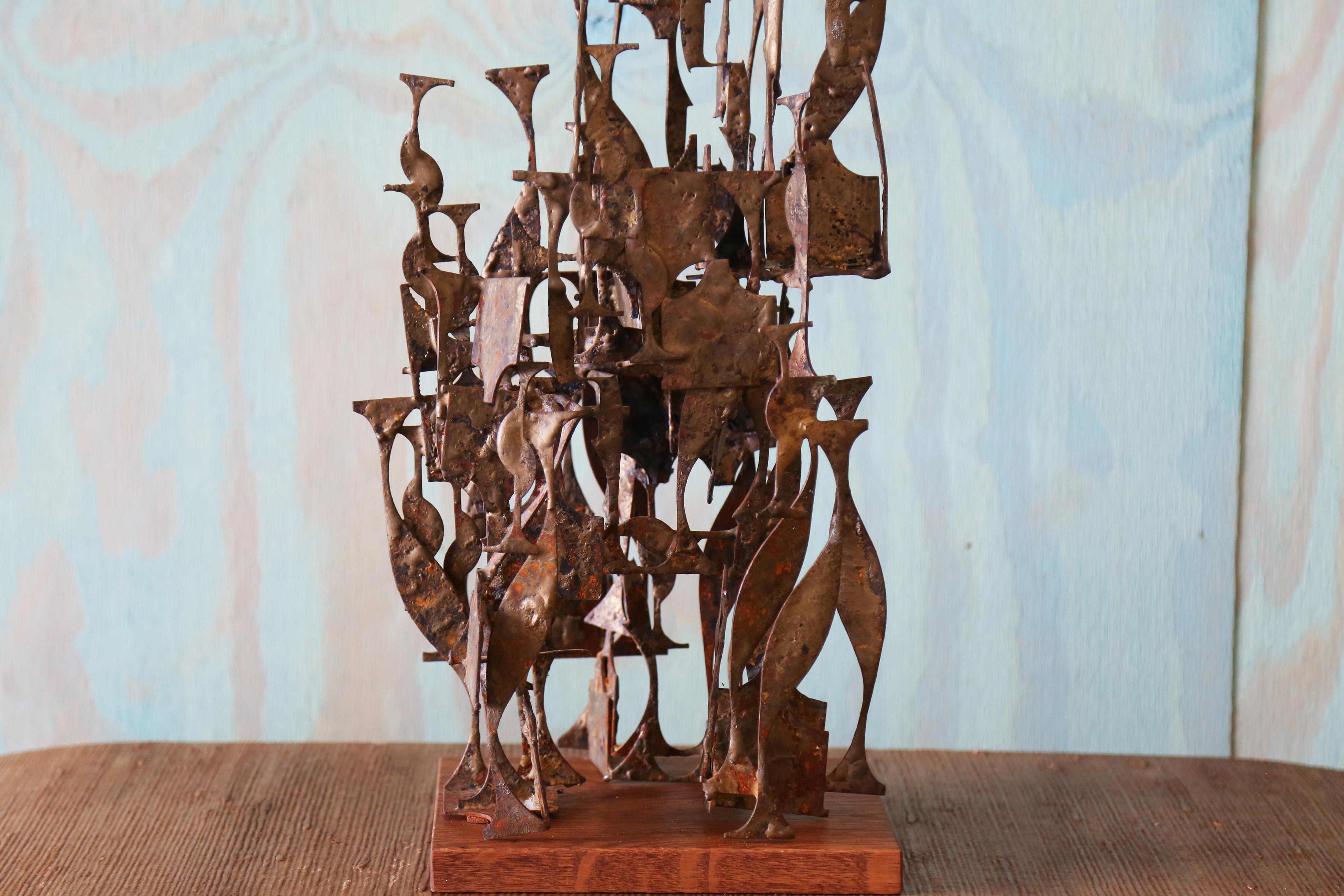 1960s Brutalist Brass Melt Coated Steel Sculpture 26