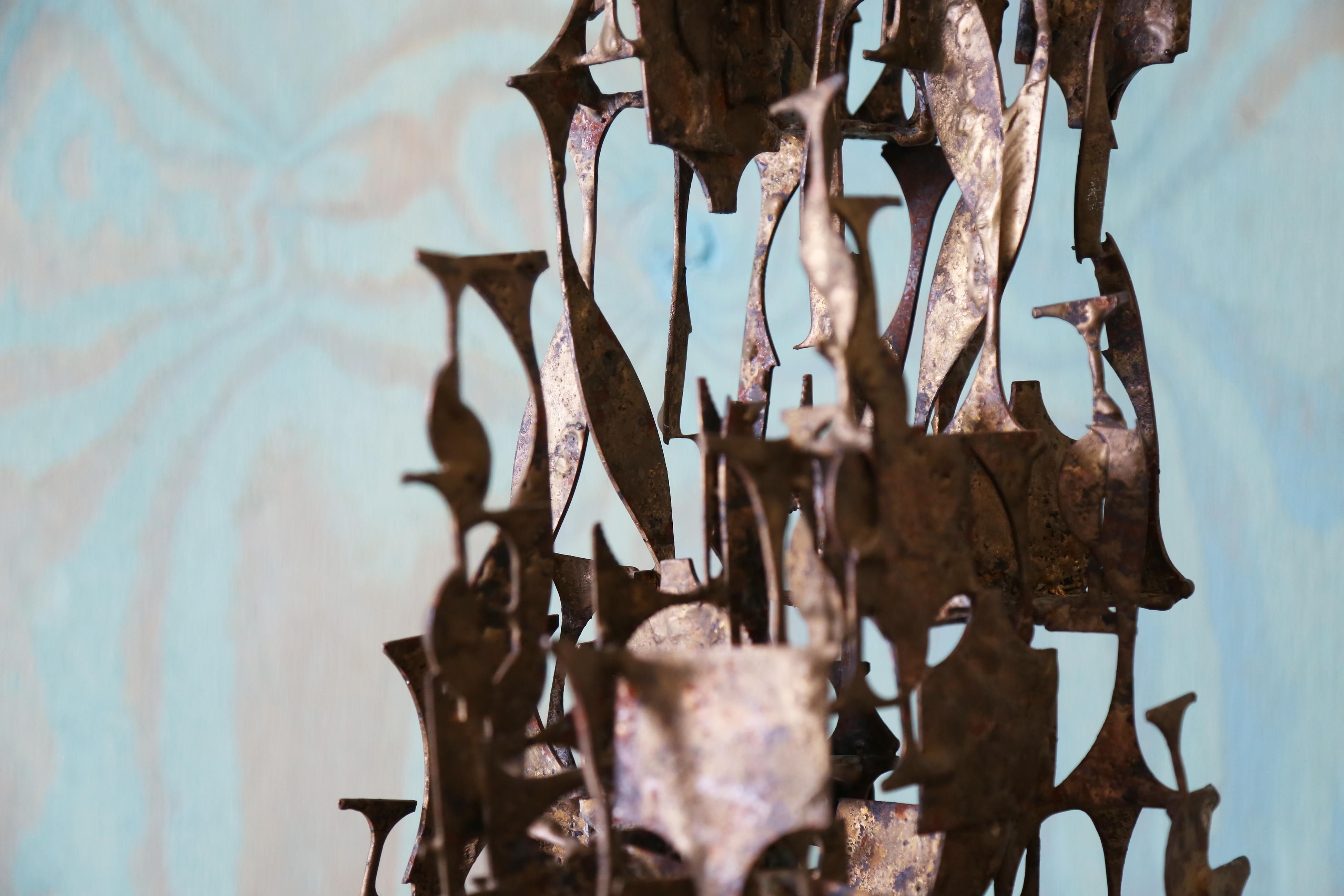 Mid-20th Century 1960s Brutalist Brass Melt Coated Steel Sculpture 26
