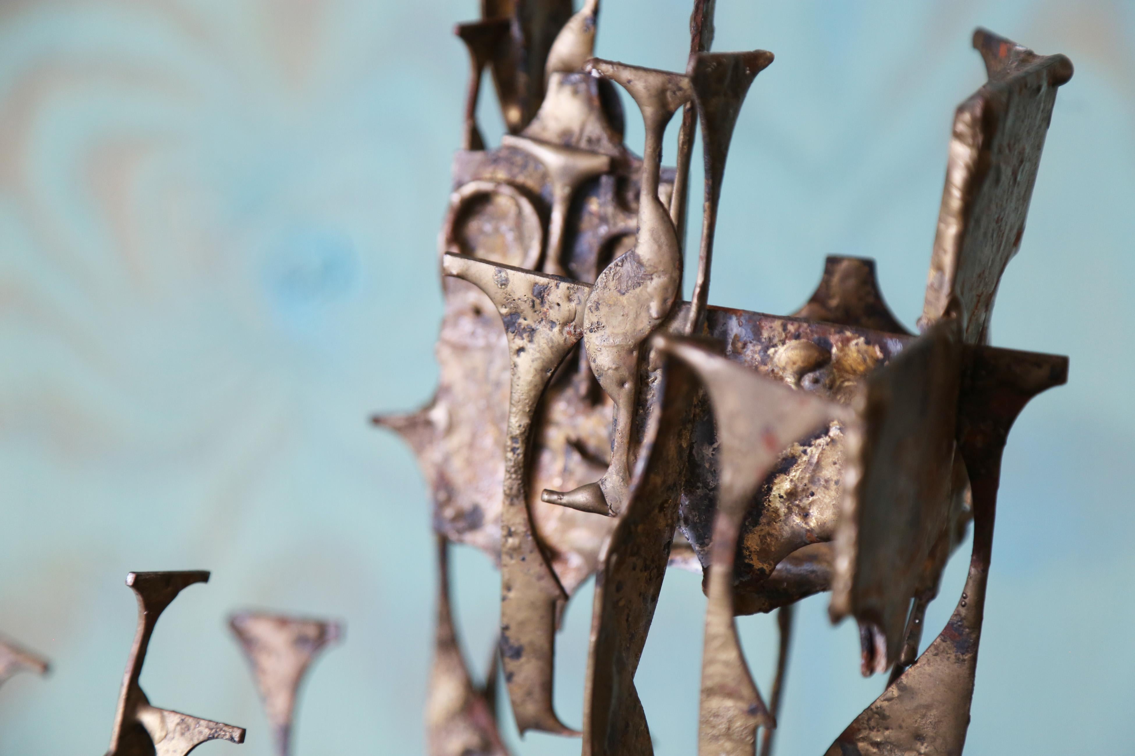 1960s Brutalist Brass Melt Coated Steel Sculpture 26