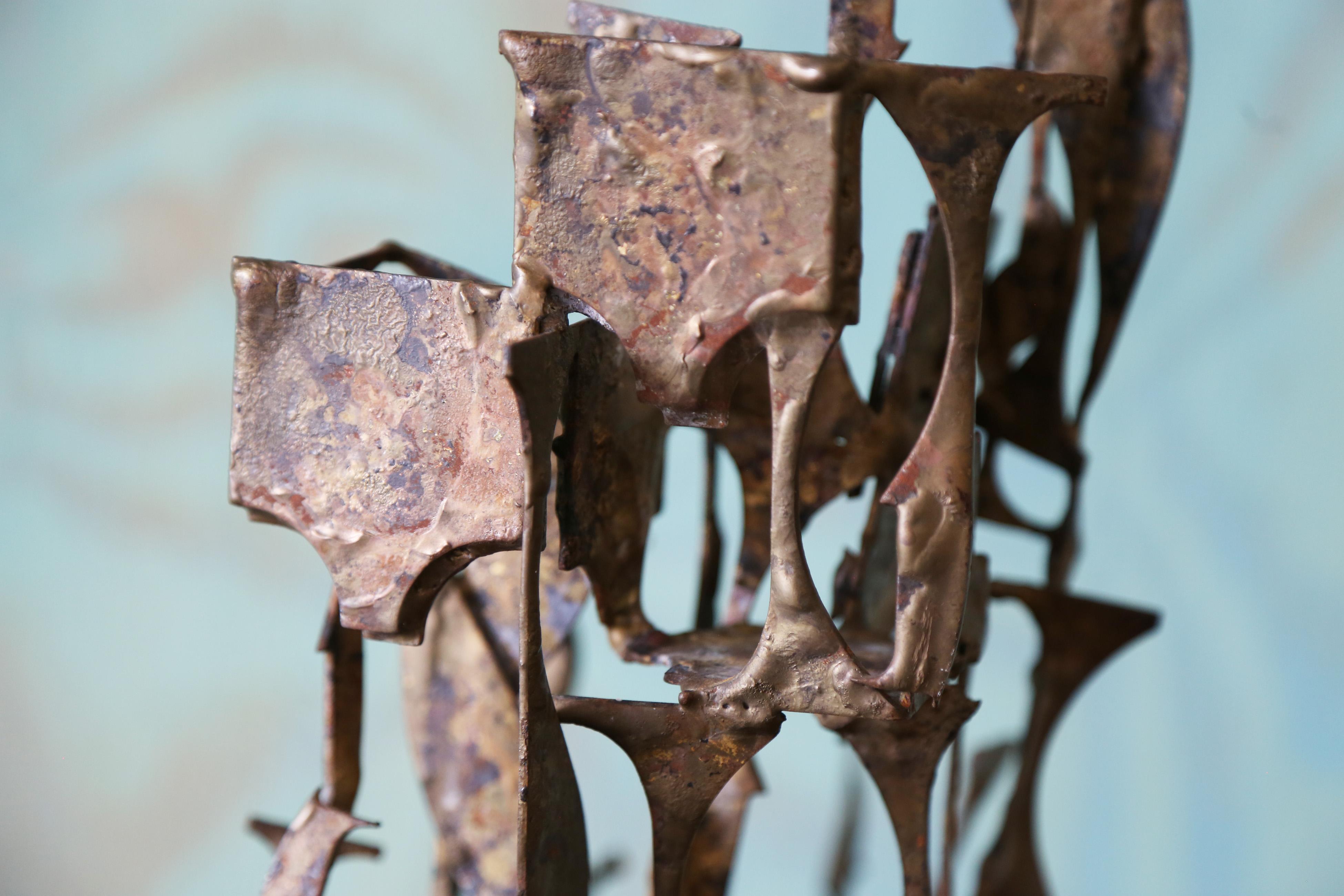 1960s Brutalist Brass Melt Coated Steel Sculpture 26