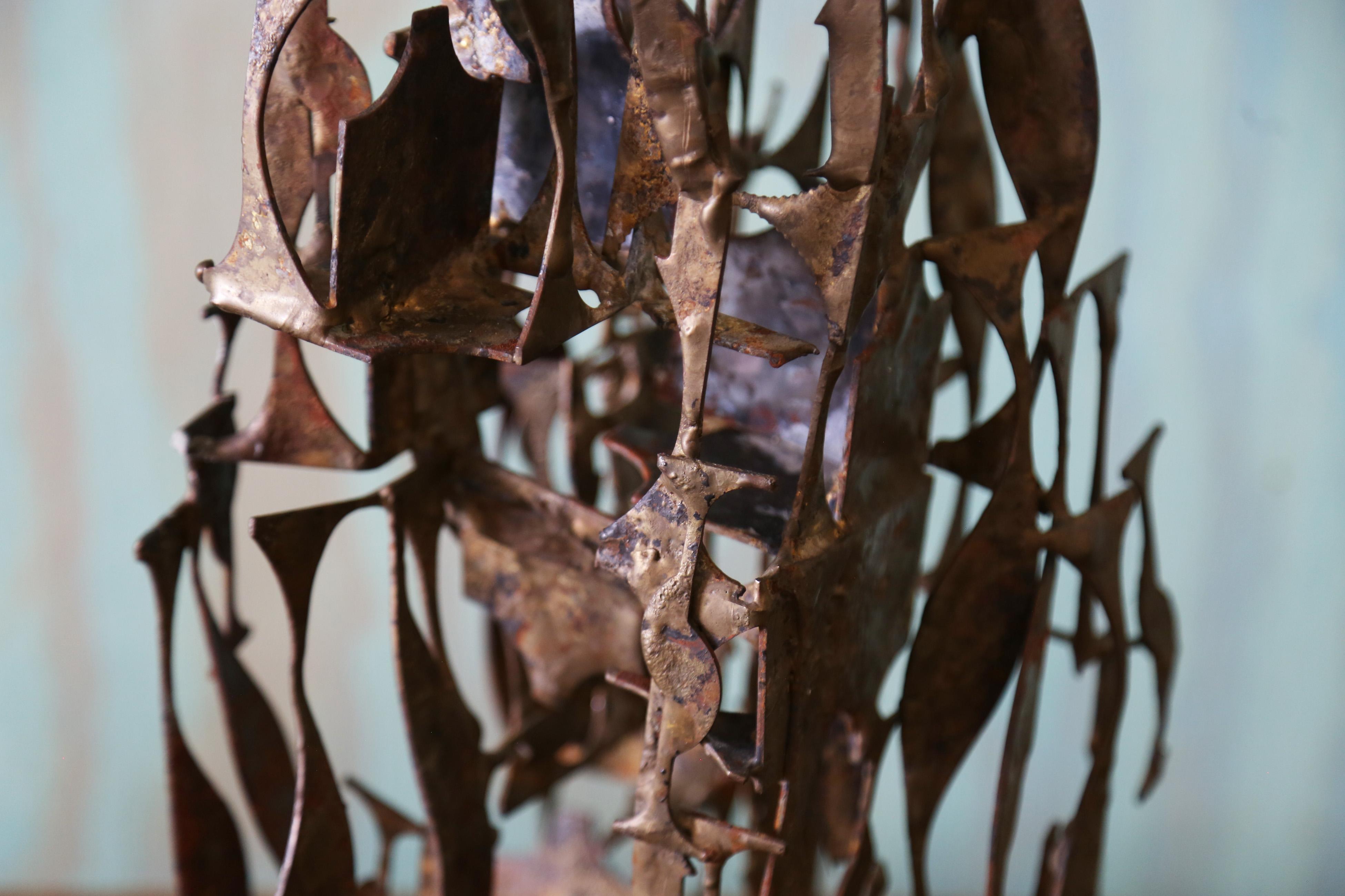 1960s Brutalist Brass Melt Coated Steel Sculpture 26