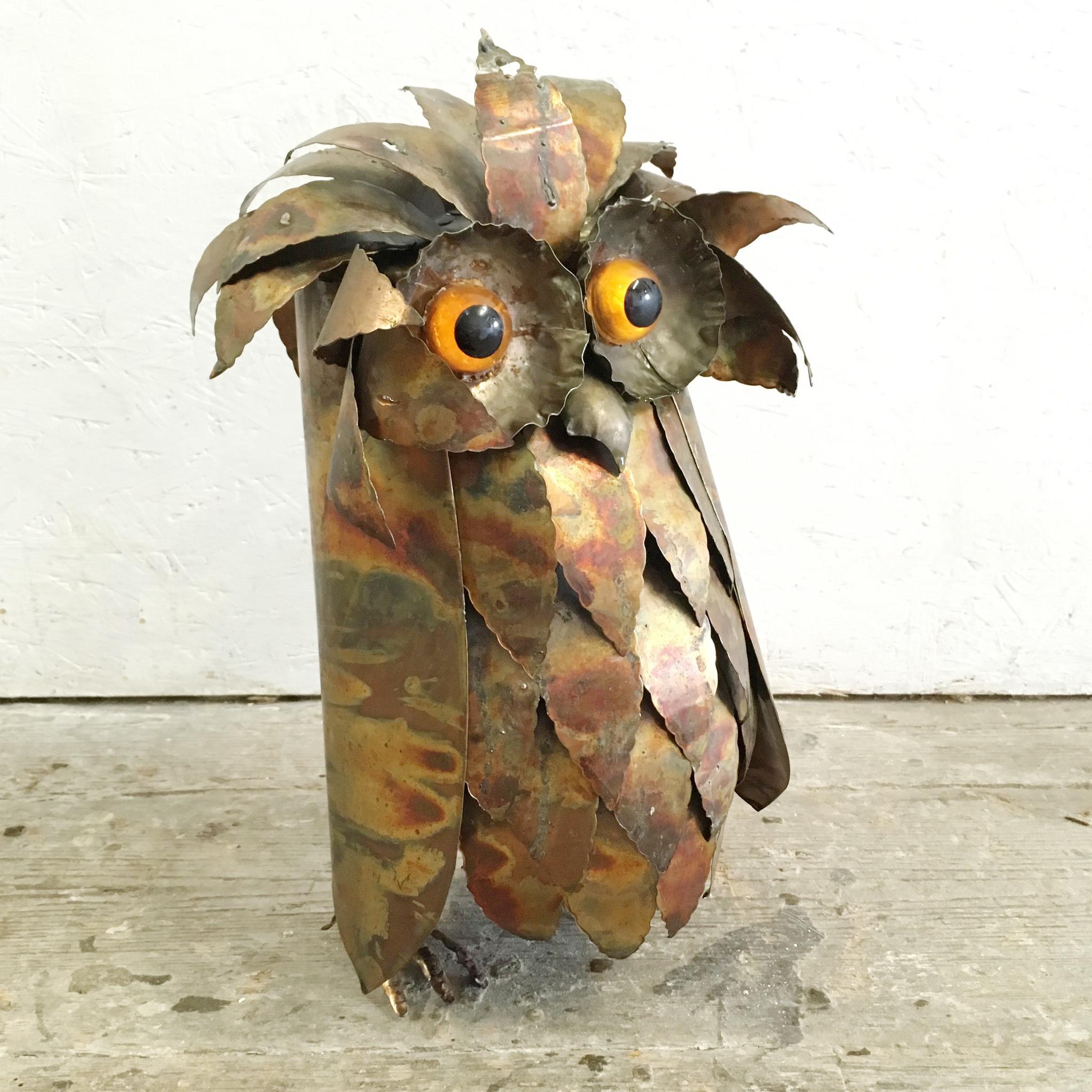 Hand-Crafted 1960s Brutalist Brass Owl Sculpture