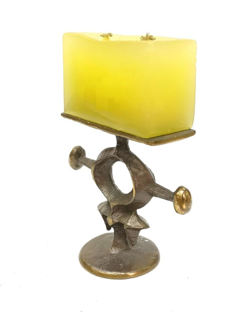 1960s Brutalist mid-century modern bronz candelabra, by Zoltan Pap.