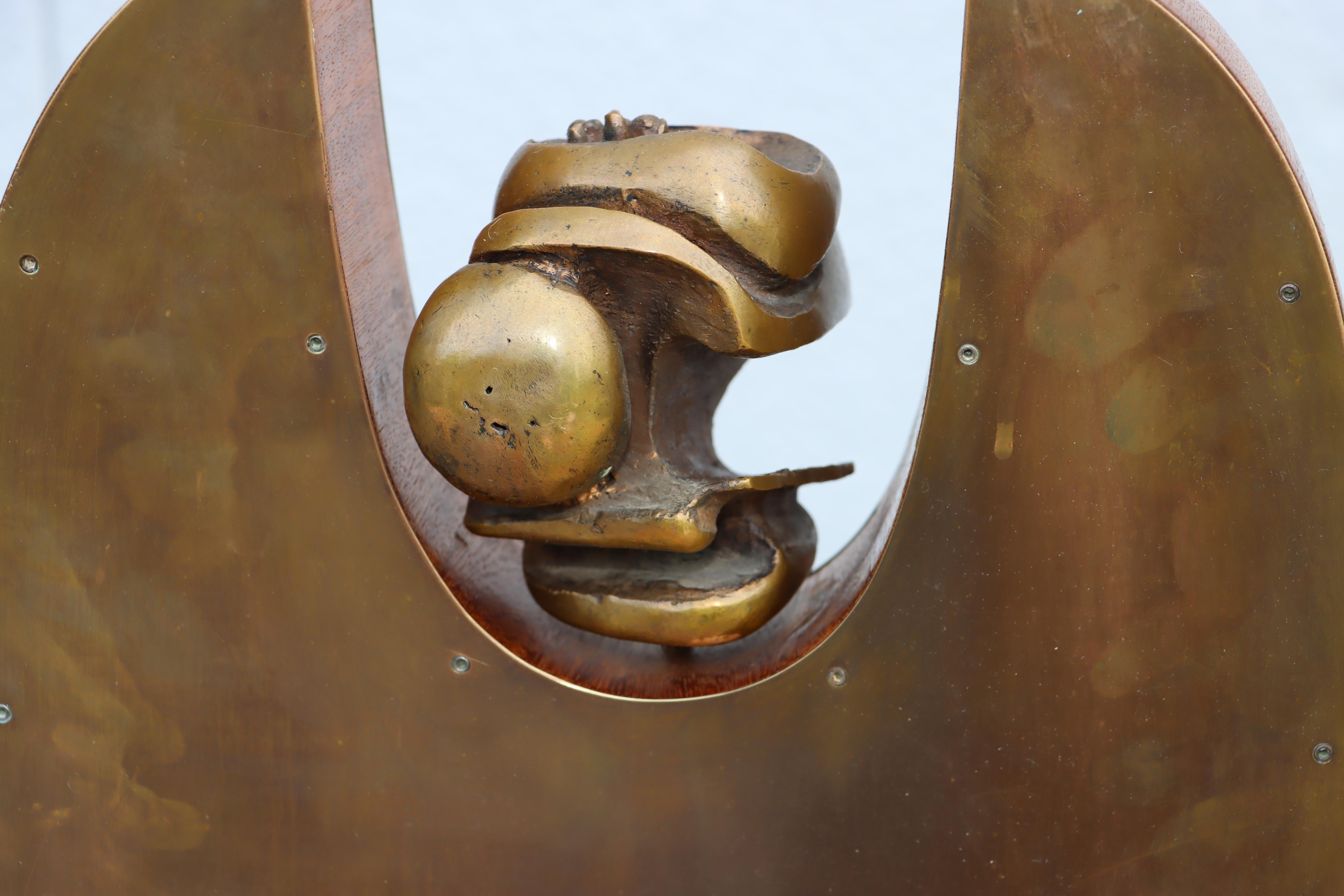1960's Brutalist Bronze Brass And Walnut Sculpture For Sale 6