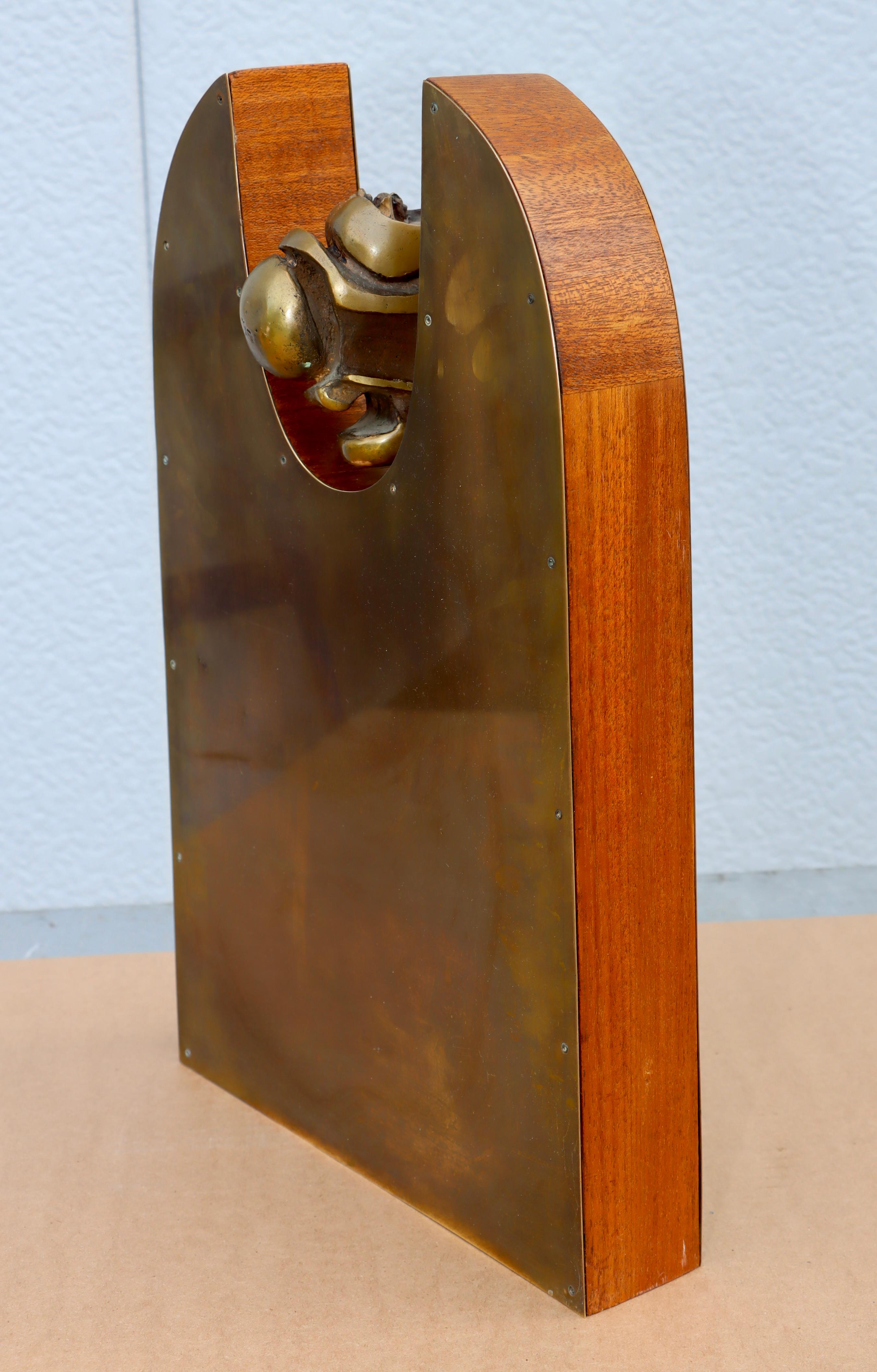 1960's Brutalist Bronze Brass And Walnut Sculpture For Sale 7