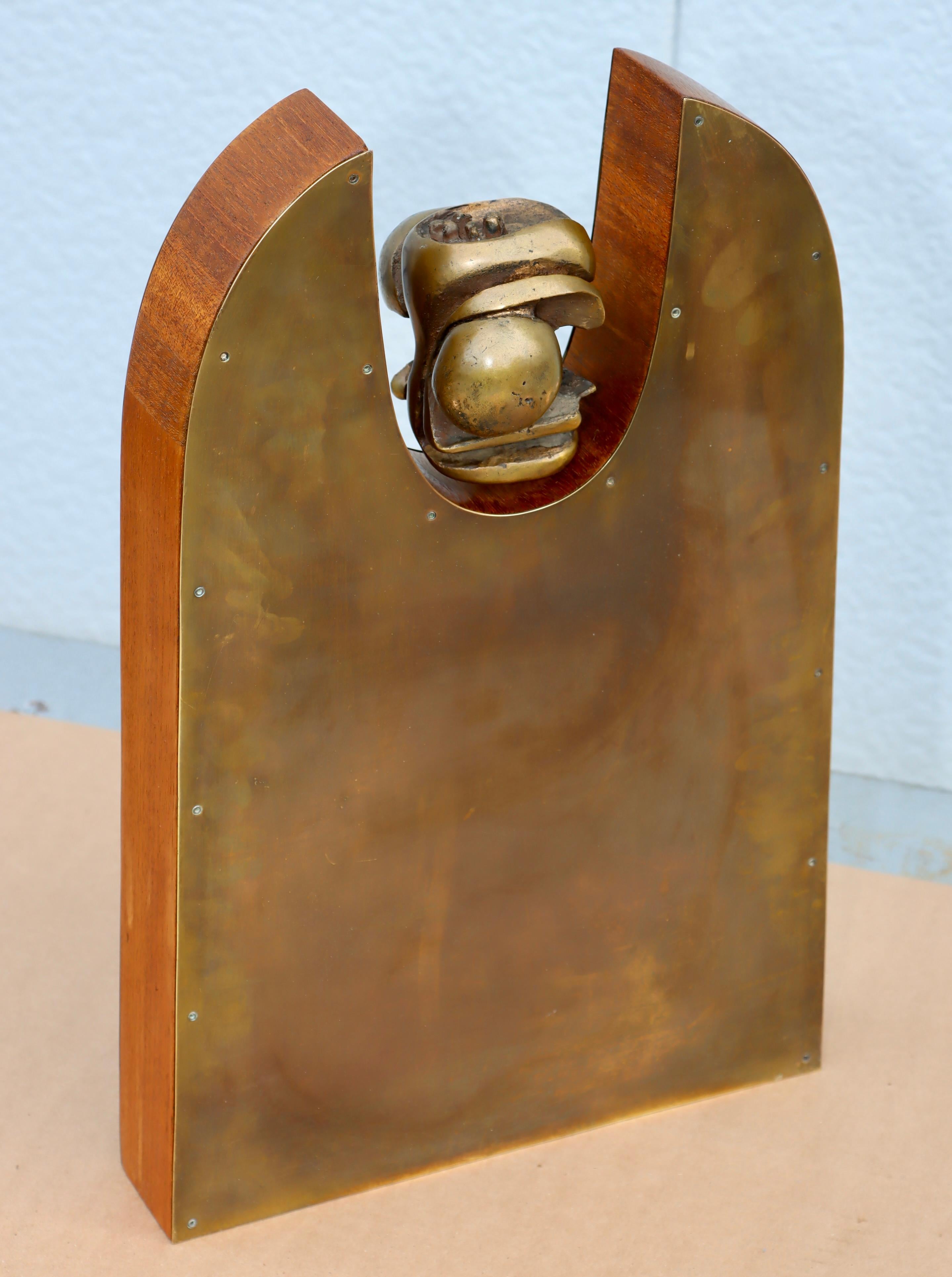 1960's Brutalist Bronze Brass And Walnut Sculpture For Sale 4
