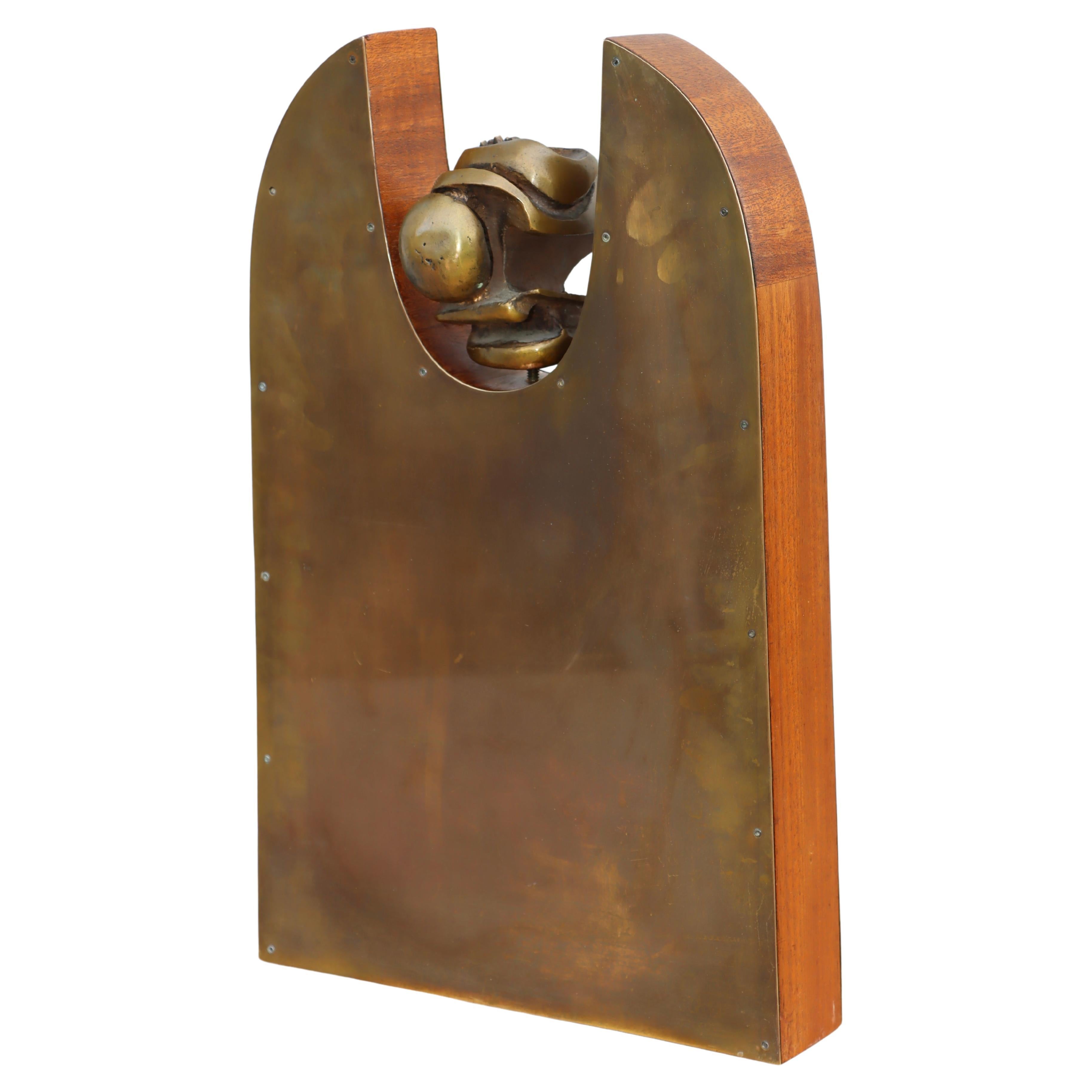 1960's Brutalist Bronze Brass And Walnut Sculpture For Sale